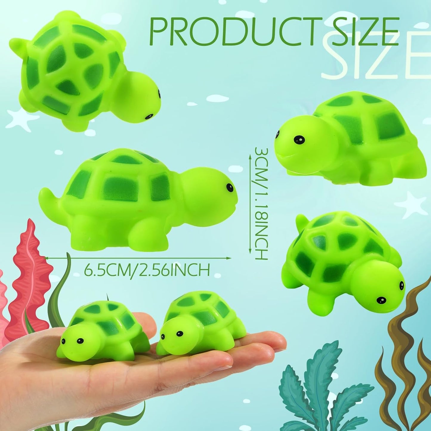 Syhood 50 Pcs Mini Rubber Turtle Bath Accessories Screaming Sound Rubber Turtles in Bulk Bathtub Turtles Squeaky Bath Turtle for Shower Birthday Party Decor (Multi Color)