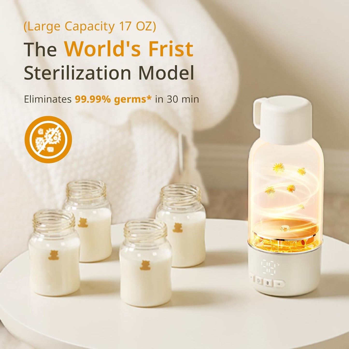 Snow Bear Portable Bottle Warmer for Travel, Fast Heating in 2.5 Mins for Breast Milk, 10200mAh Battery with LED Display, 17oz Large Capacity, Baby Bottle Warmer with Precise Temperature Control