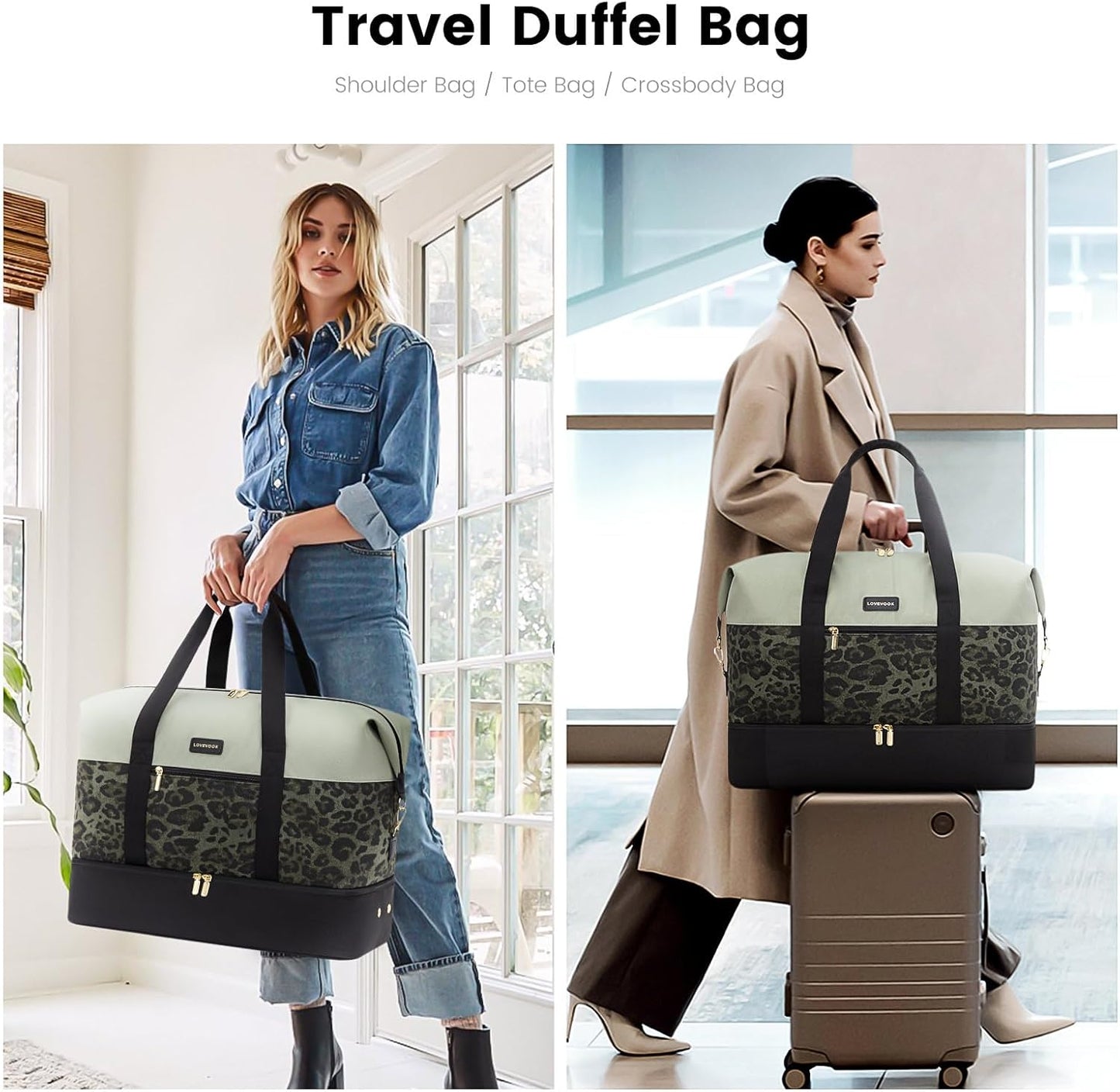 LOVEVOOK Weekender Bag, Large Travel Duffel Bag for Women with 2 Packing Cubes, Carry on Overnight Bag with Shoe Compartment, Mom Hospital Bags for Labor and Delivery