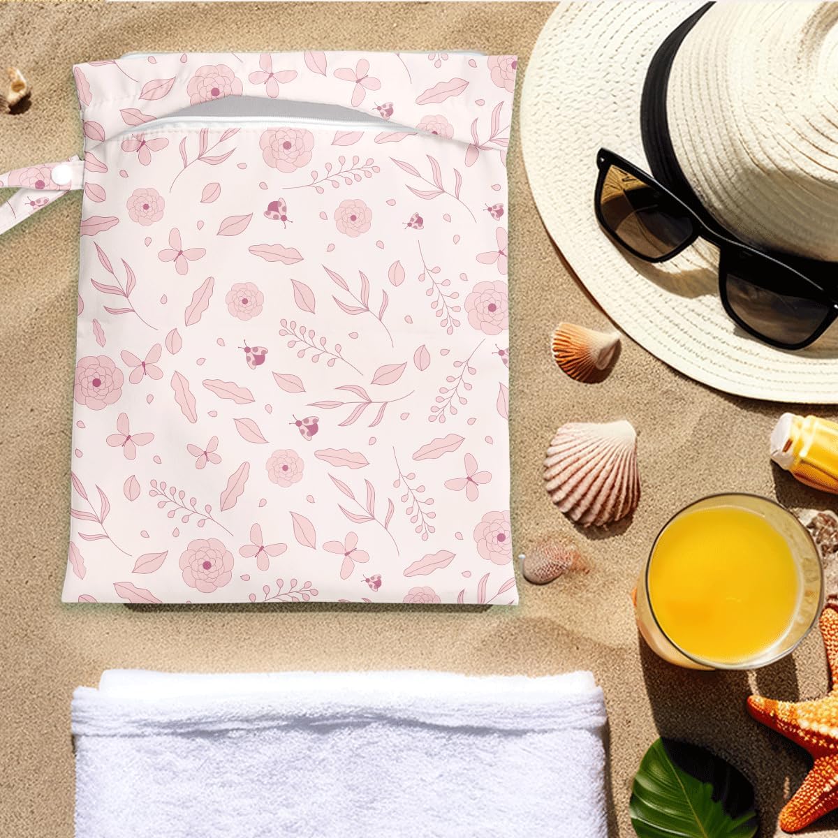 Wet Bag for Swimsuit Pool Travel Baby Cloth Diapers Dirty Yoga Gym Clothes Beach Bags Summer Gifts for Women Men Beach Vacation Essentials Pink Flowers Waterproof Wet Dry Bag Travel Laundry Bags