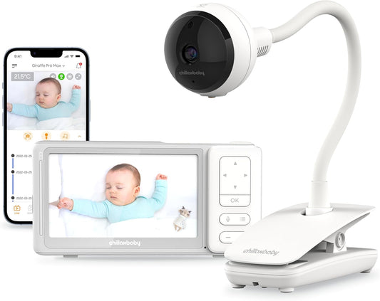 CHILLAX Giraffe Pro Max Baby Monitor, 1080p Full HD Camera with 5” 720p Screen, Privacy Mode, Flexible Gooseneck, Auto-Dimming LED, Two-Way Talk, and Night Vision, Video with Camera and Audio