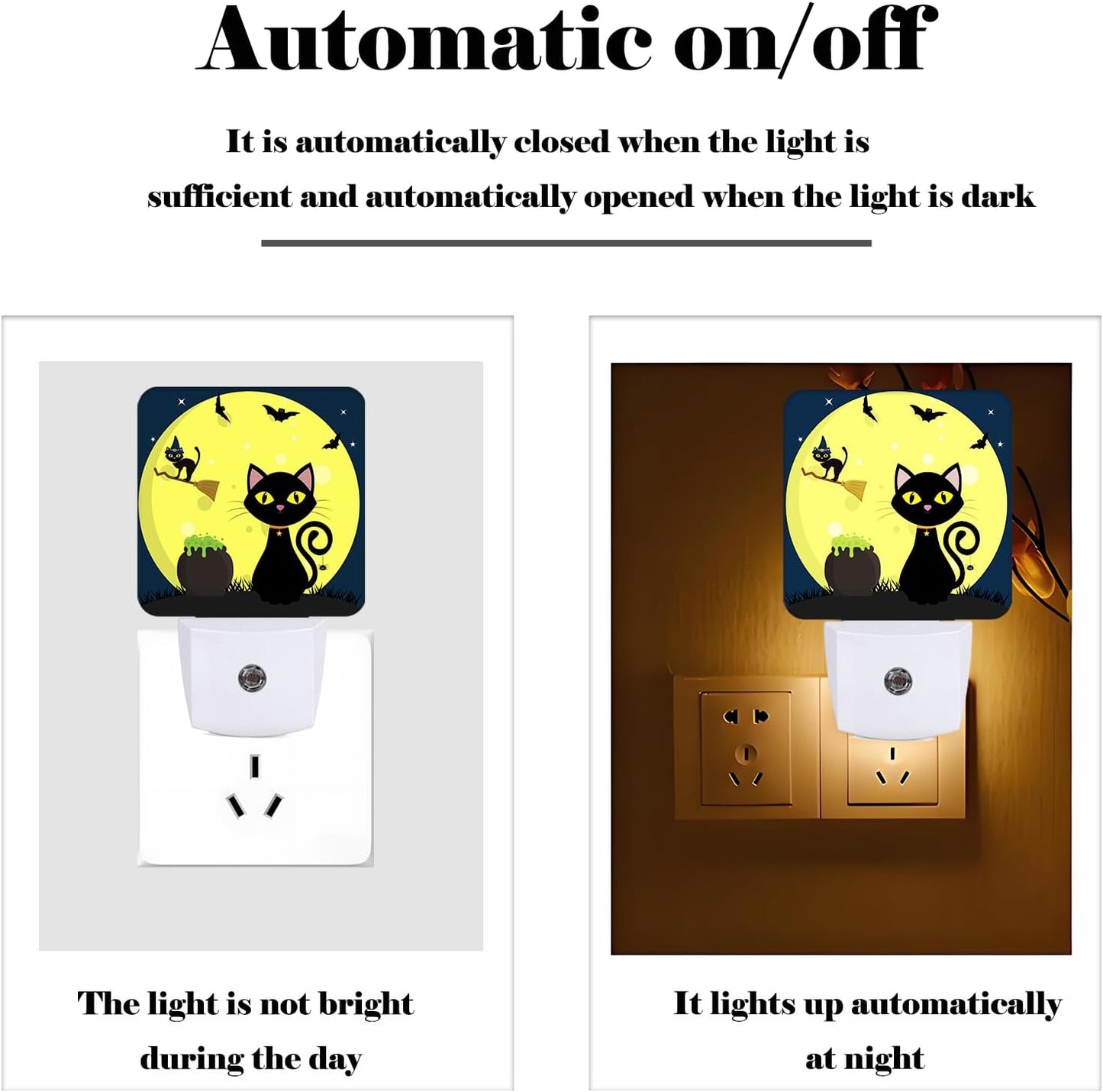 Happy Halloween Cat Night Light,Plug Into Wall with Dusk to Dawn Light Sensors, Warm Nightlights for Bedroom, Bathroom, Hallway, Kitchen, Gifts Ideal for Boys Girls Women Men