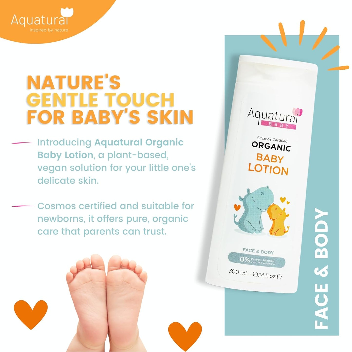Organic Baby Lotion for Newborn, Natural Face & Body Cream Moisturizer, Toddler, Delicate, Dry Skin - Gentle Kids Lotion Sensitive Skin, 10.14fl oz