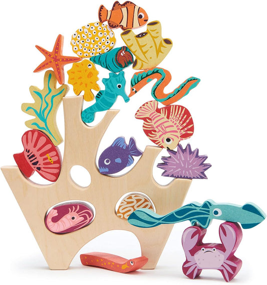 Tender Leaf Toys - Stacking Coral Reef - Colorful Wooden Stacking Coral Reef Toy Set Improving Balancing Activities Toy for Kids 18 Months+