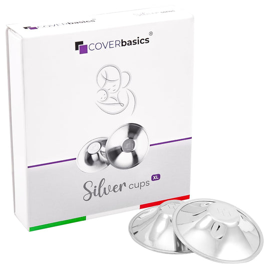 Original Italian Silver Nursing Cups - Nipple Shields for Breastfeeding - Helps Soothe and Protect Sore Nipples - Dermatologically Tested - Medical Device FDA-Registered (XL)