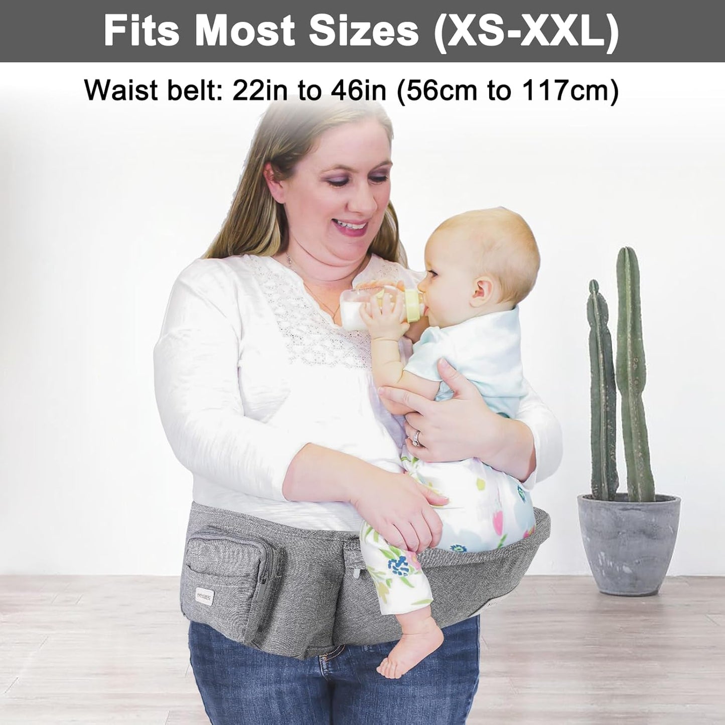 Baby Hip Carrier, Baby Carrier with Adjustable Waistband & Breathable Mesh, Ergonomic Carrier with Non-Slip Hip Seat Surface for Newborns & Toddlers, Light Grey