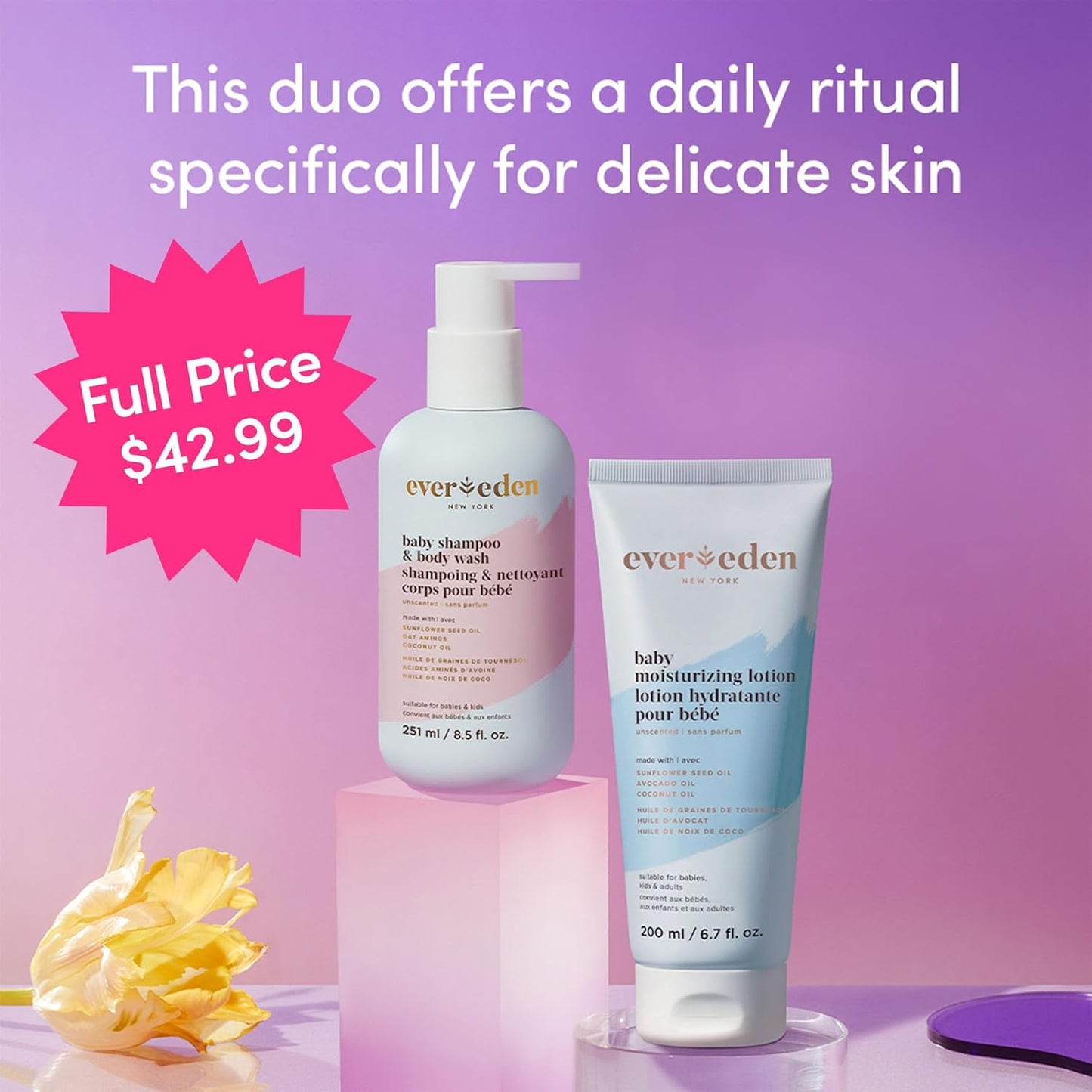 Evereden Baby Bathtime DUO: Baby Lotion for Newborn and 2-in-1 Newborn Shampoo and Body Wash Set - Soothing, Cleansing, & Hydrating Shampoo and Lotion