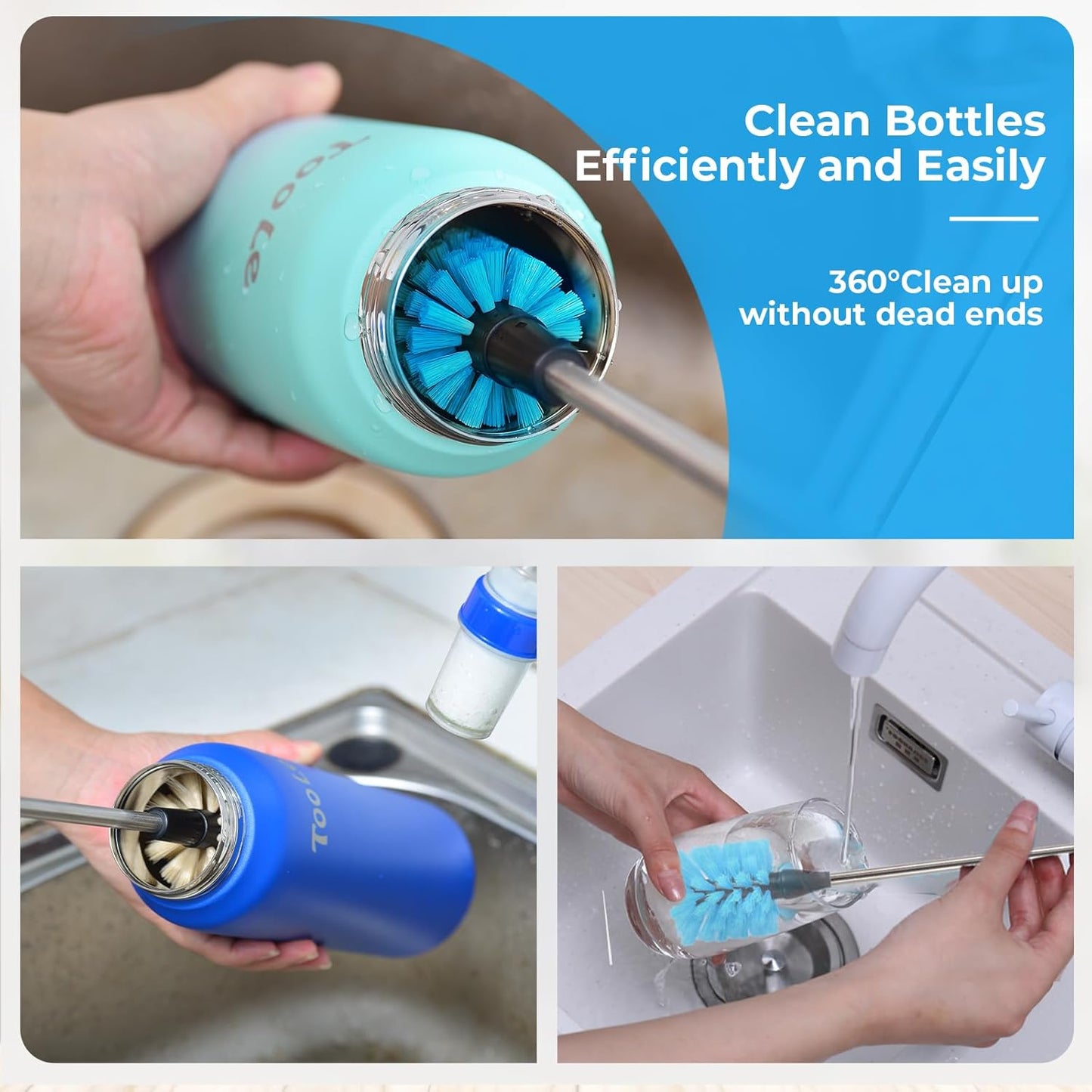 5 Pack Bottle Cleaner Brush, Straw Cleaner Brush & Long Handle - Water Bottle Brush for Narrow Bottles, Baby Bottles, Mugs, Flasks, Wine Decanters, Coffee Cups - Includes 3 Straw Cleaners