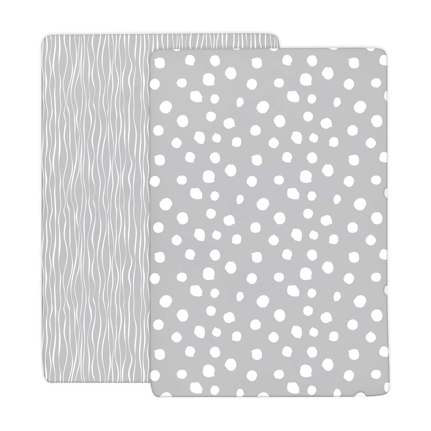 Crib Sheet Set | Toddler Sheet Set 2 Pack 100% Jersey Cotton Grey and White Abstract Stripes and Dots by Ely's & Co