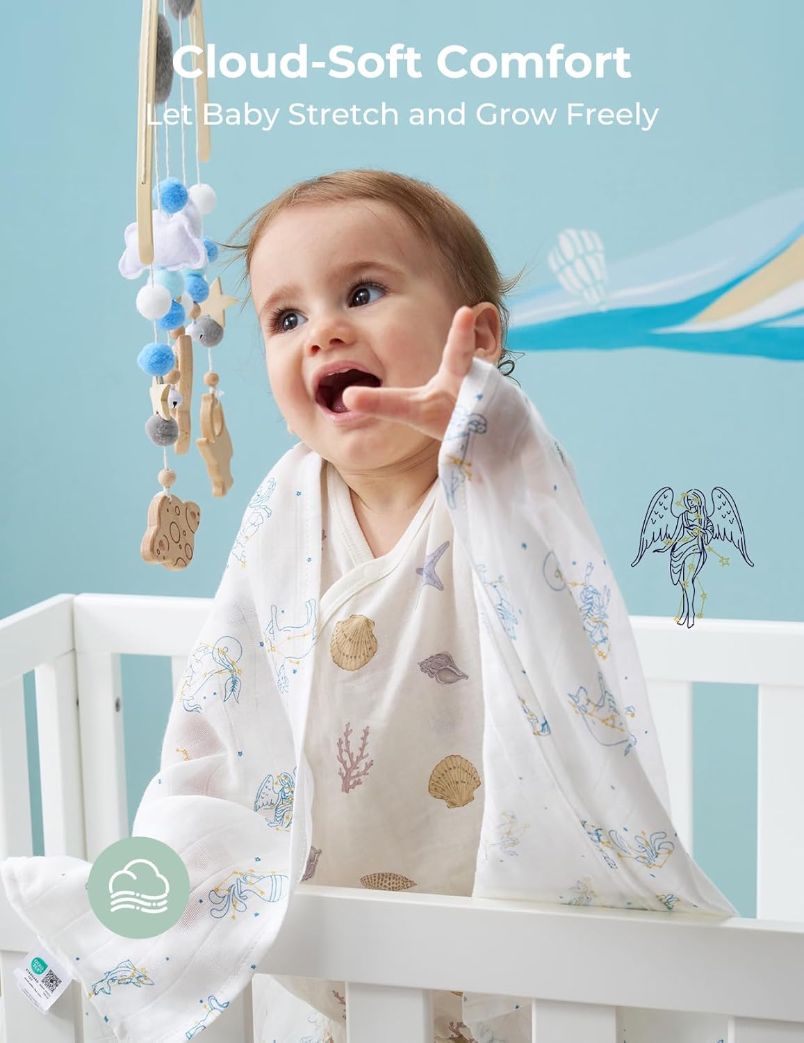 Momcozy Muslin Swaddle Blankets, Ultra Soft Neutral Registry Essentials, Angelic Starlight Zodiac Magic, Breathable Large 47'' x 47'' Newborn Boys Girls Receiving Blanket