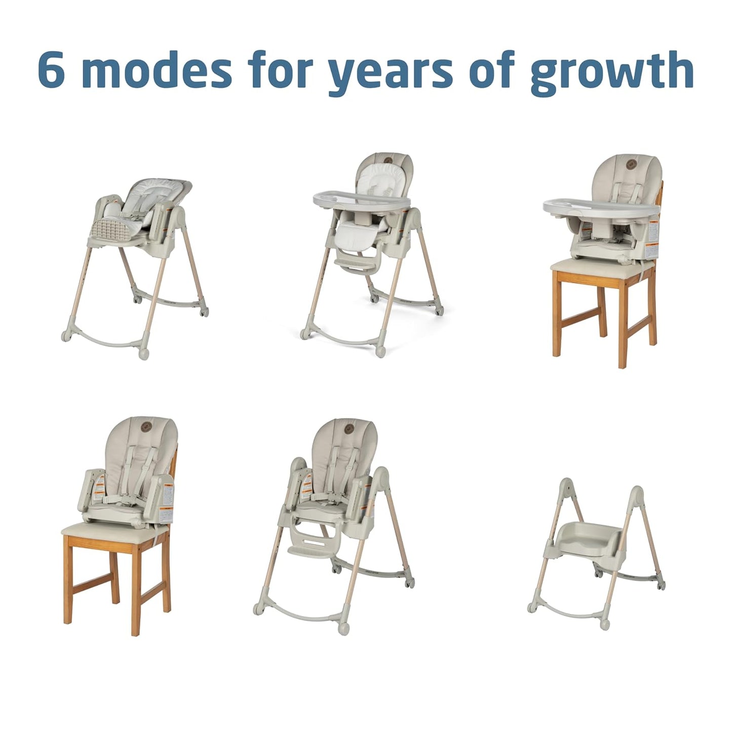 Maxi-Cosi Minla 6-in-1 High Chair for Babies & Toddlers, Portable Foldable Highchair, EcoCare Fabric, 9 Heights, 5 Reclines, 4 Tray Positions, Classic Oat