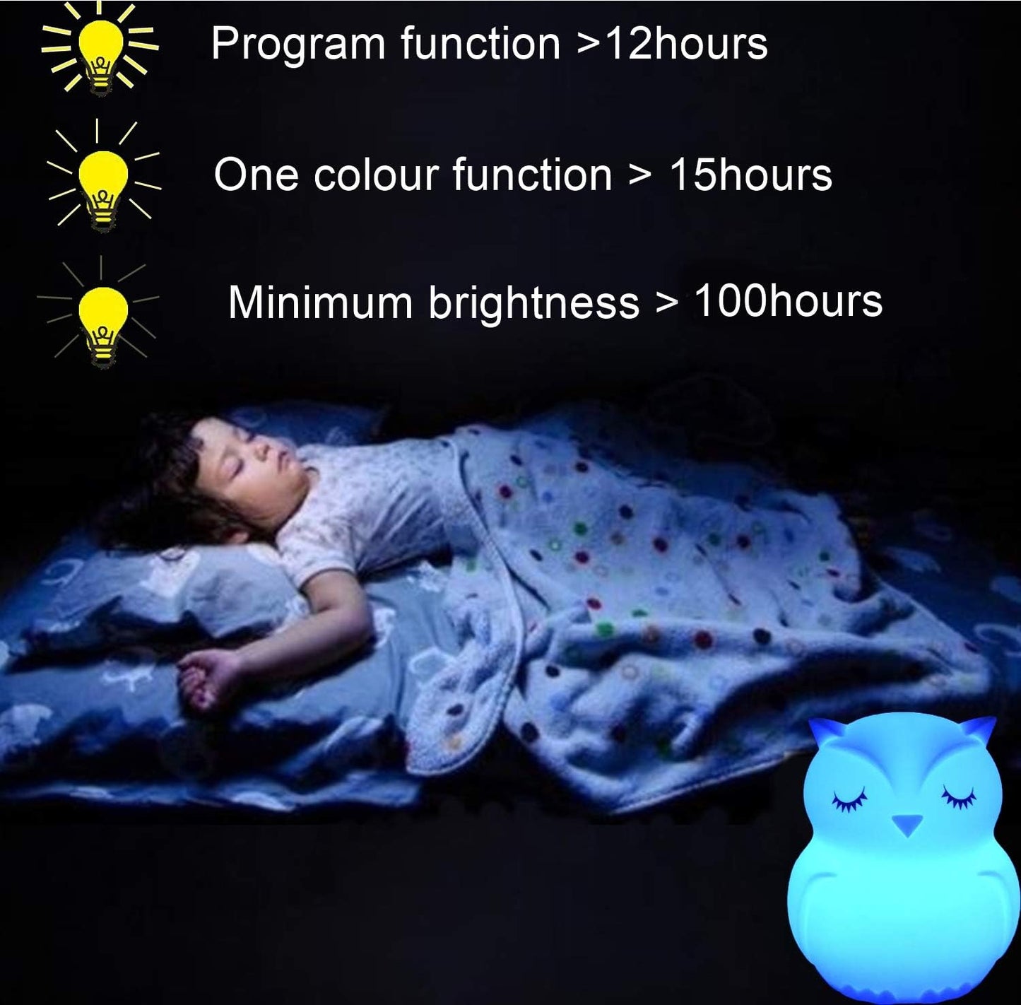 Owl Night Light Baby Bedside Lamp Child, Silicone Nursery Lamp for Breastfeeding Bedroom Mood Lights, Eye Caring, Adjustable Brightness & Color, Time Setting, Holiday Gifts - Medium