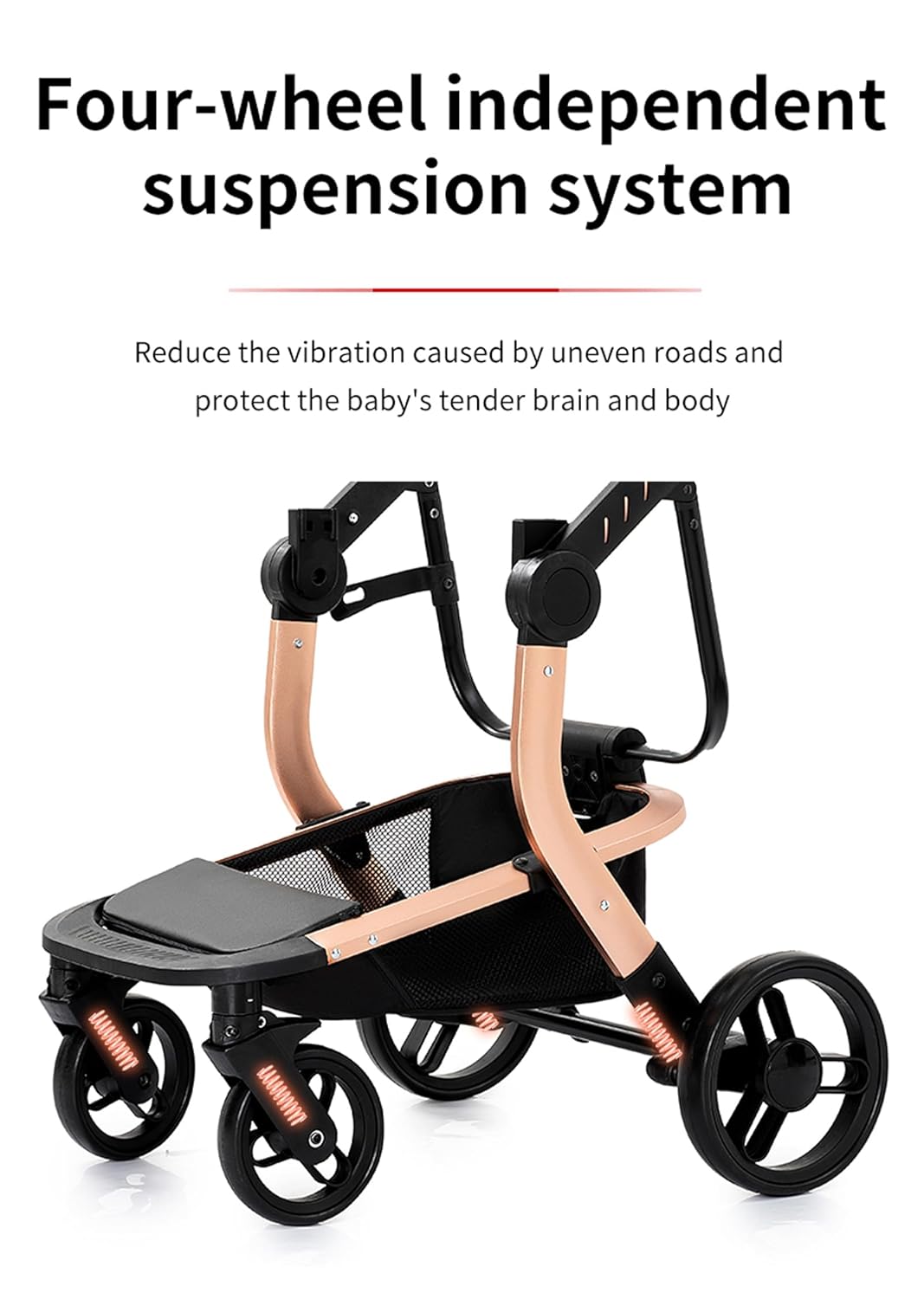 PU Leather 2 in 1 Baby Stroller, Convertible Pram, Reversible Standard Stroller, Portable Buggy, Infant Carriage, Foldable High Landscape Pushchair Toddler Newborn (2US518-Red)