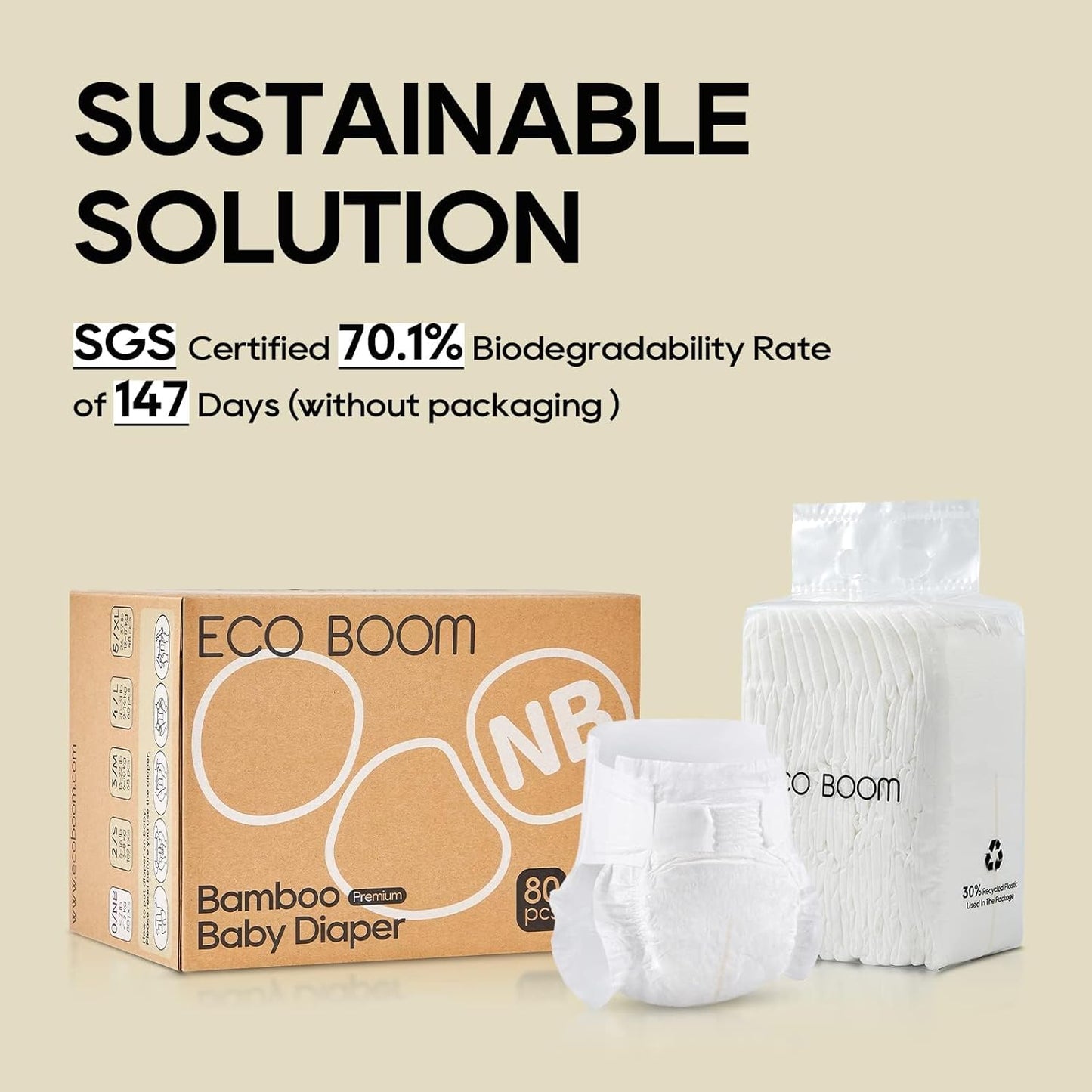 ECO BOOM Diapers, Viscose from Bamboo Diapers, Natural Soft Disposable Nappies for Infant, Size 2 Suitable for 6 to 16lb (Small - 102 Count)