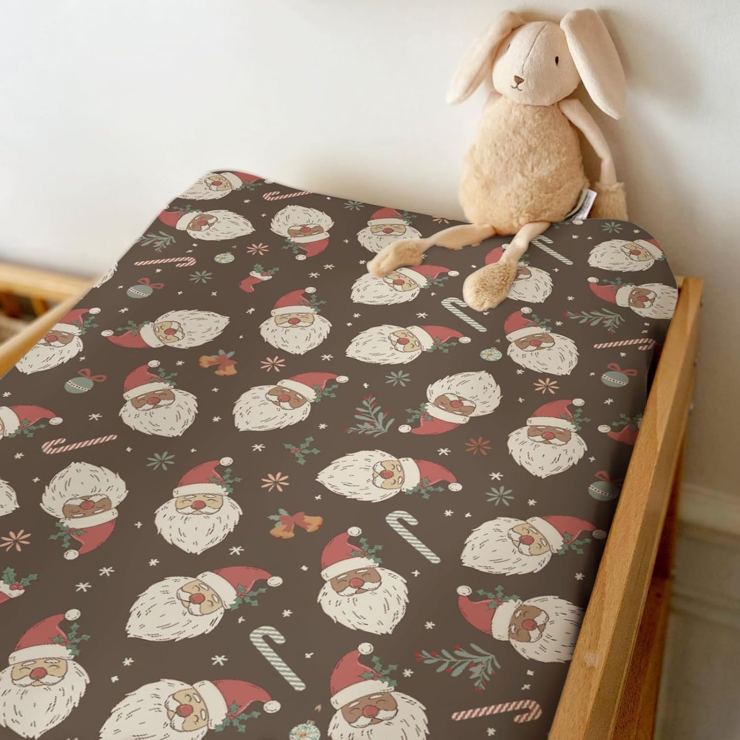 Retro Christmas Santa Claus Baby Changing Pad Covers for Boy Girl Cute Santa Candy Stockings Fir Fitted Changing Table Cover Mats Winter Holiday Festive Soft Diaper Change Table Cover Sheets 32''×16''