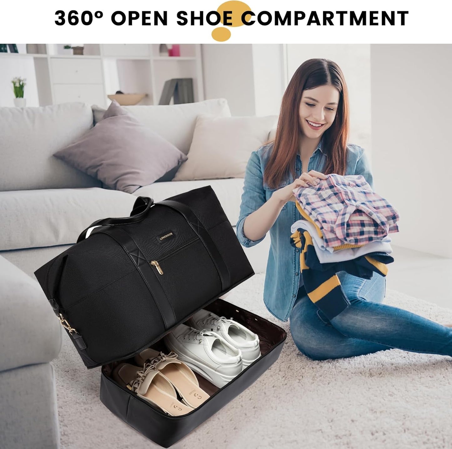 LOVEVOOK Weekender Bag, Large Travel Duffel Bag for Women with 2 Packing Cubes, Carry on Overnight Bag with Shoe Compartment, Mom Hospital Bags for Labor and Delivery