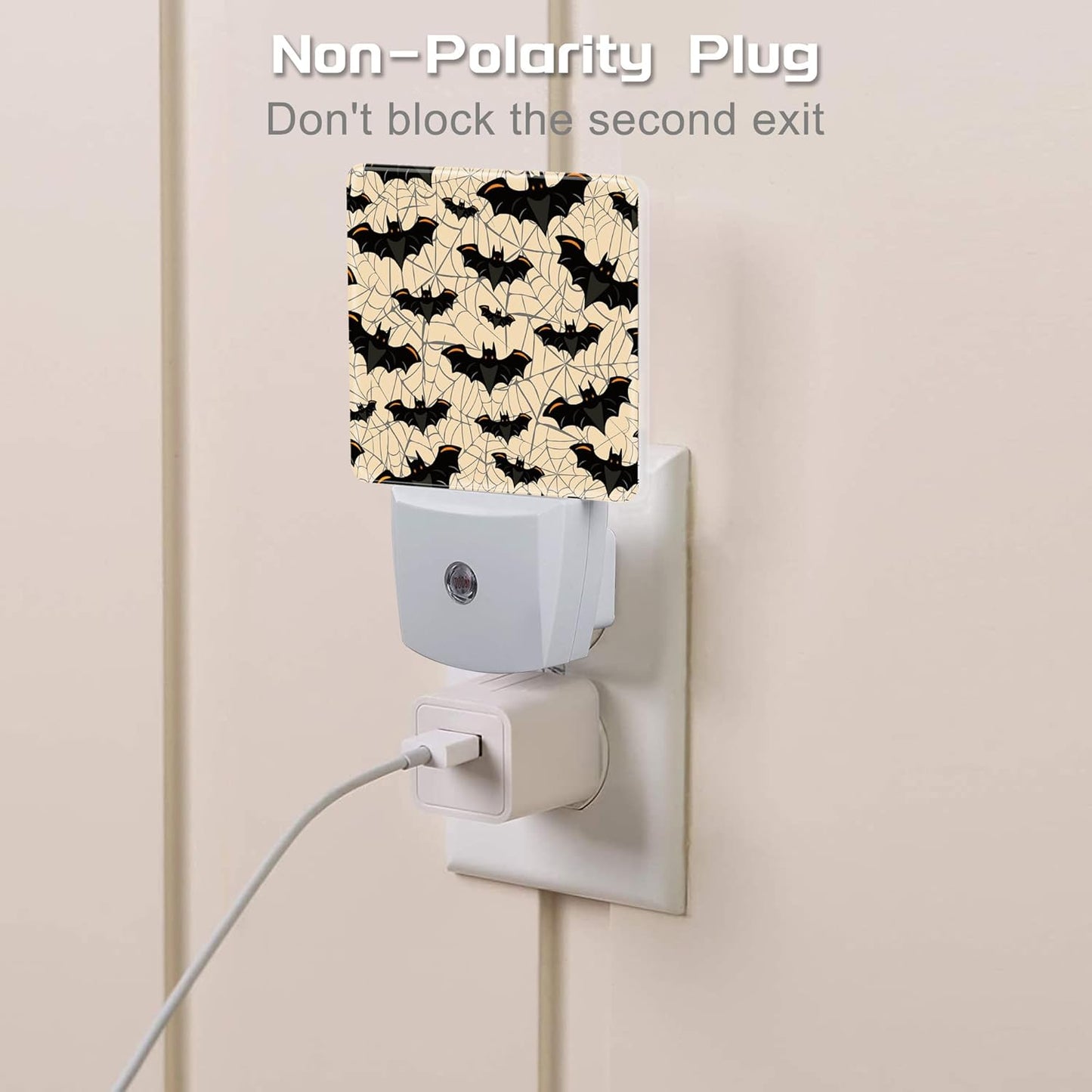 Halloween Gothic Bat and Spider Webs Night Light Plug into Wall, Scary Black Bats Dusk to Dawn Night Light Plug in,0.5w Energy Saving Sleep Friendly NightLight for Kids Boys Girls Home Decor