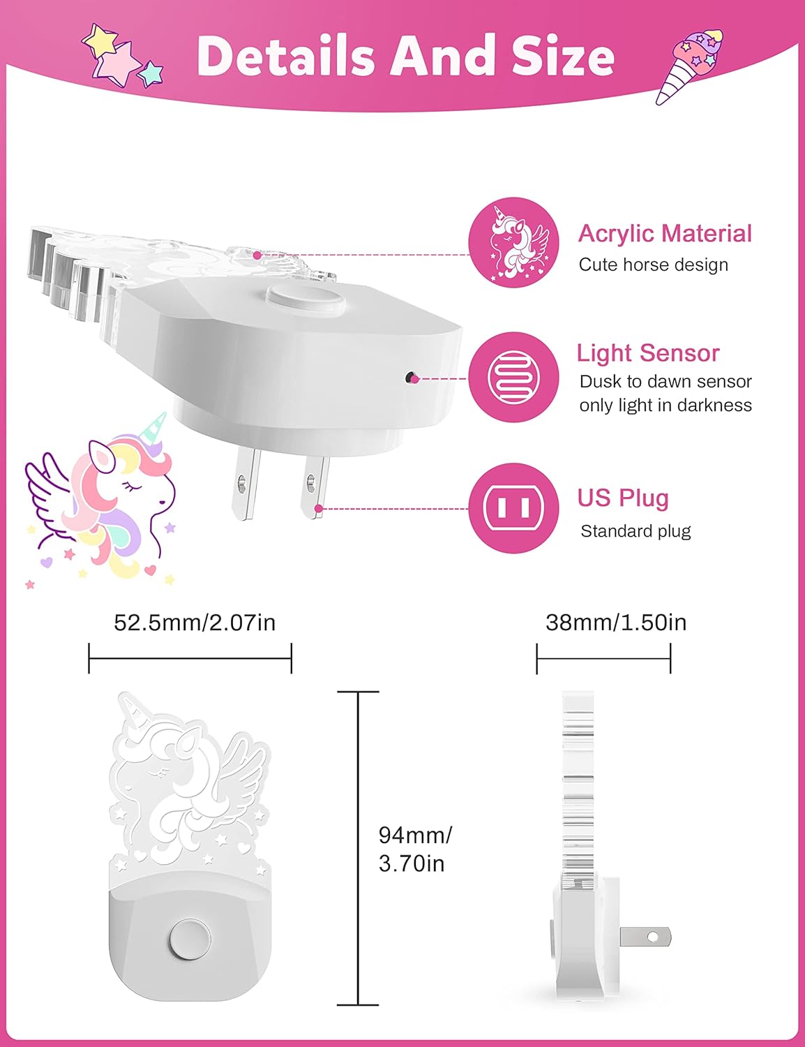 Cute Night Light for Kids [2 Pack], Plug in Night Light, 8 Color Changing Baby Night Light with Dusk to Dawn Sensor, Nightlights for Children, LED Night Lights for Kids Girls Bedroom, Gifts for Girls