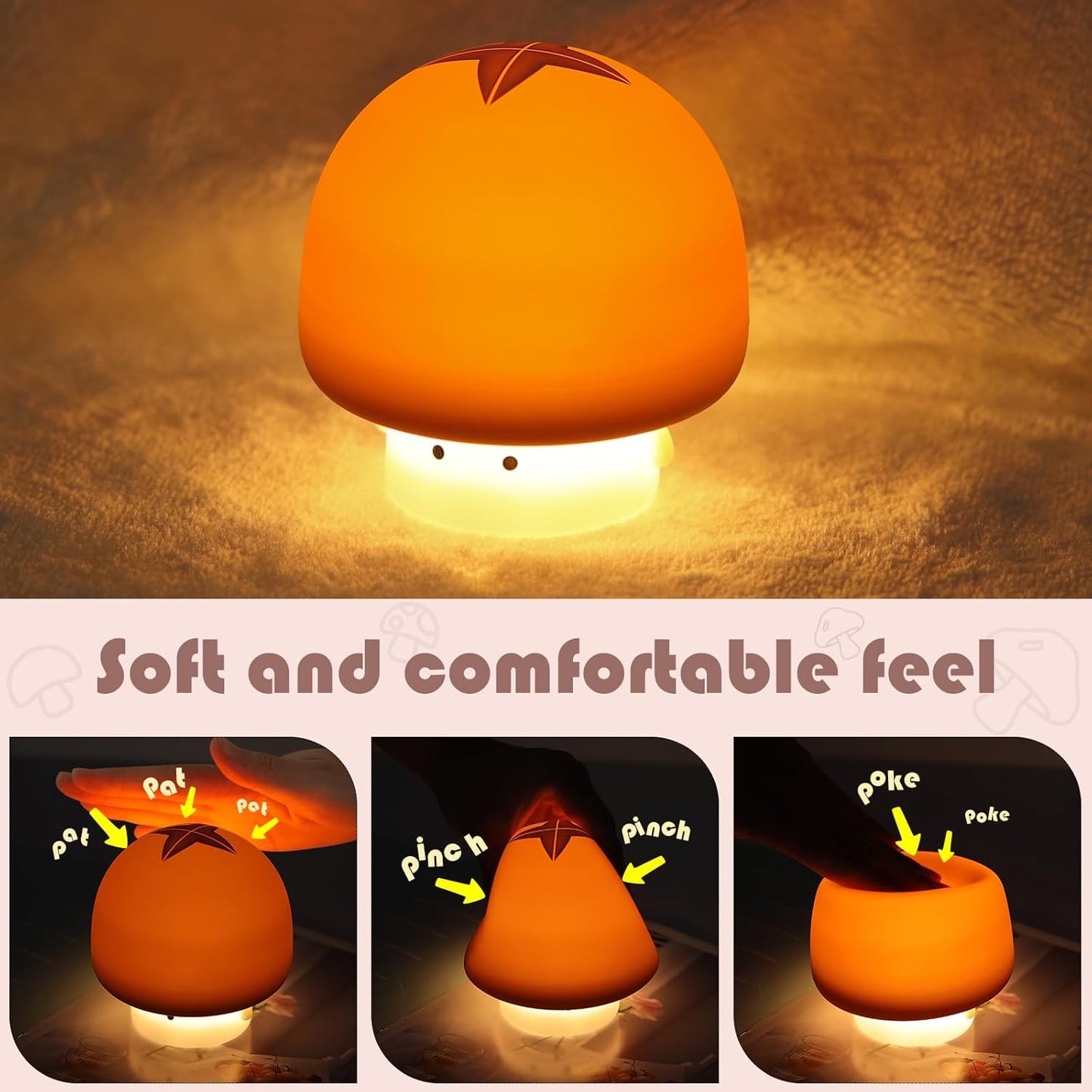 YISUN Mushroom Night Light, Cute Silicone Nightlight for Baby Toddler, Rechargeable LED Nursery Lamp with Timer, 3 Level Dimmable Soft Squishy Night Lamp Gift for Bedroom Kids Room Decor