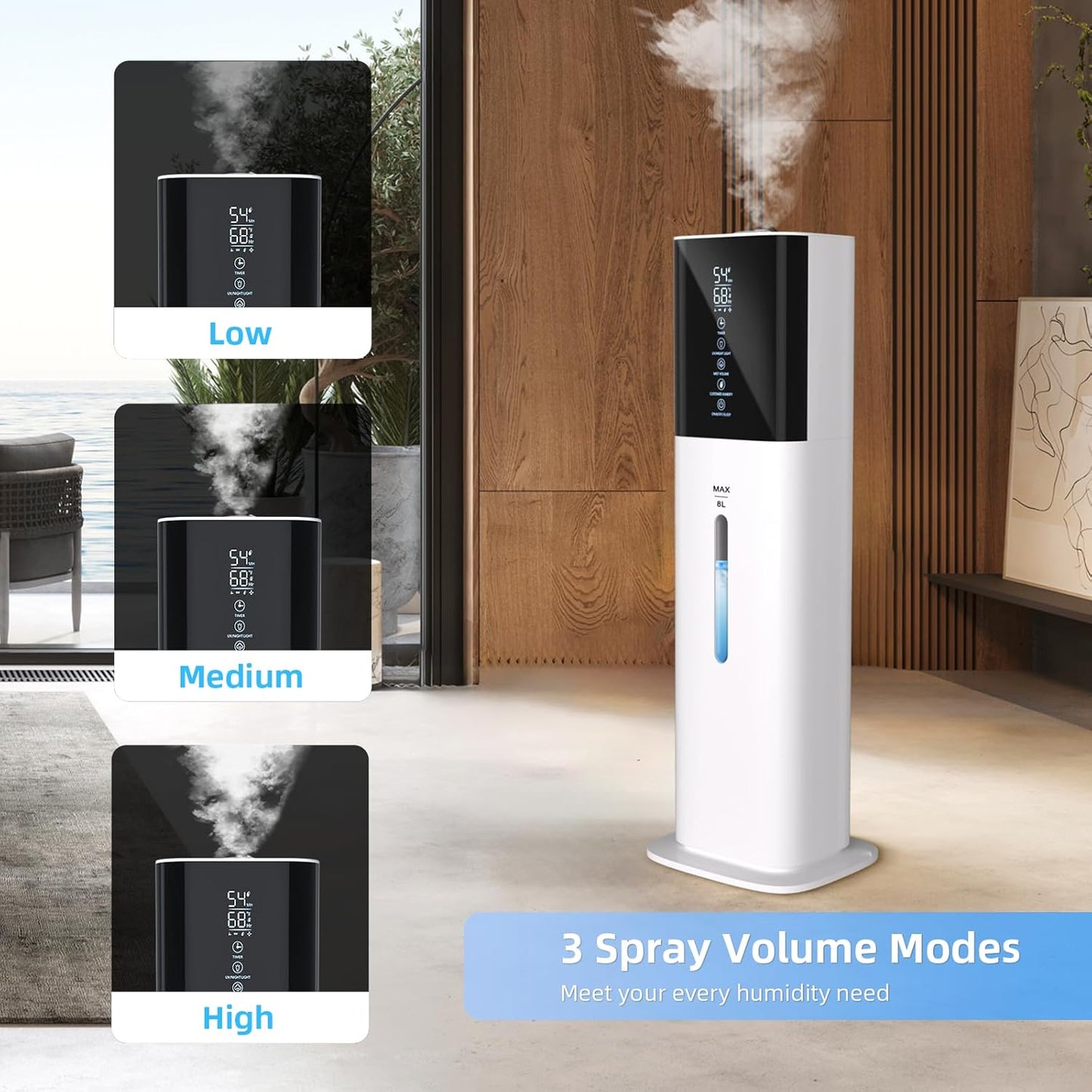 2.11Gal Ultrasonic Cool Mist Humidifier with Timer and Humidistat for Large Rooms - Home, Bedroom, Baby, Adults, Plants