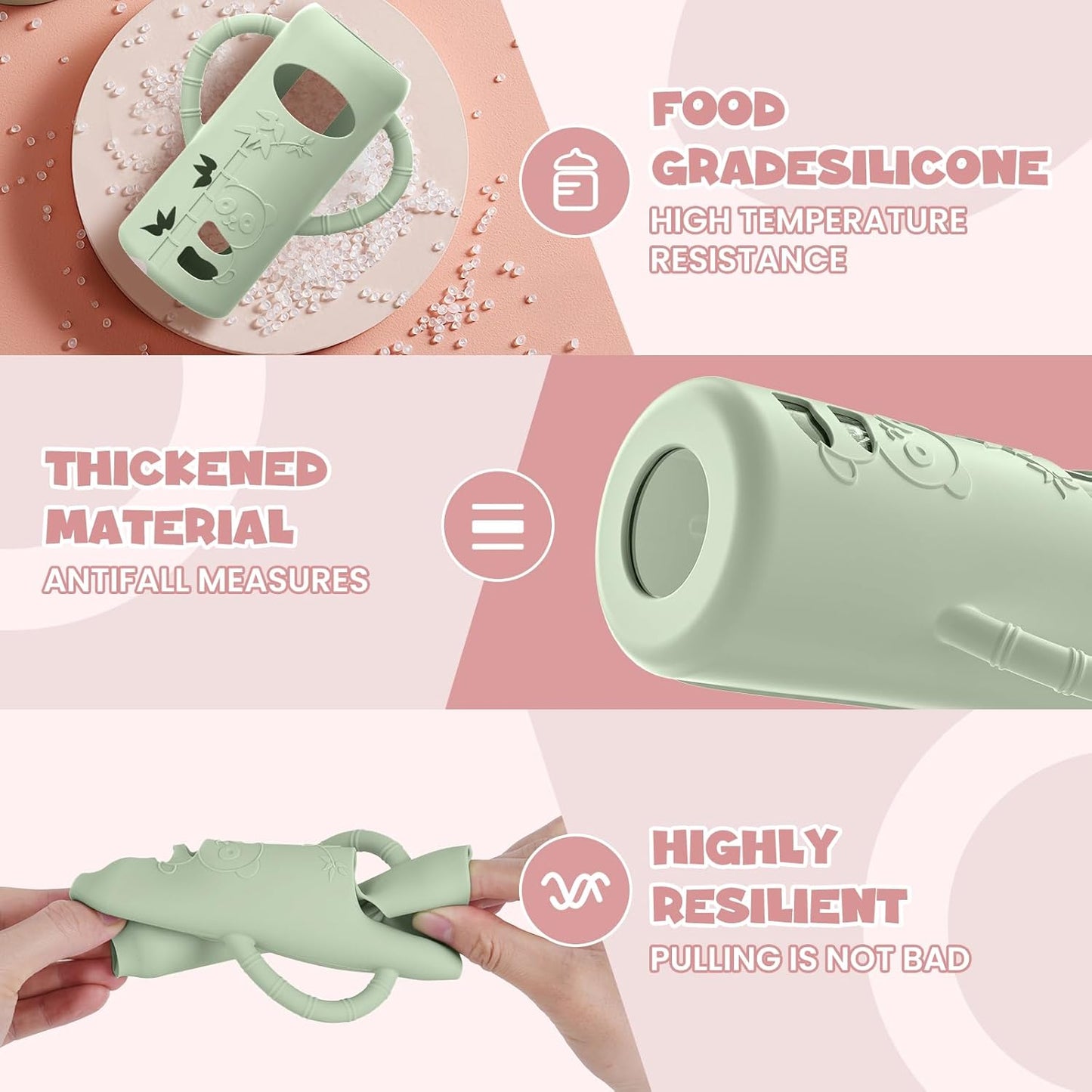 3 PCS Dr Brown Glass Bottles Silicone Sleeves, Compatible with Dr Browns Glass Bottles 8 oz, Anti-Drop Dr Brown Baby Bottles Sleeves with Handles, Heat-Insulating and Easy to Clean