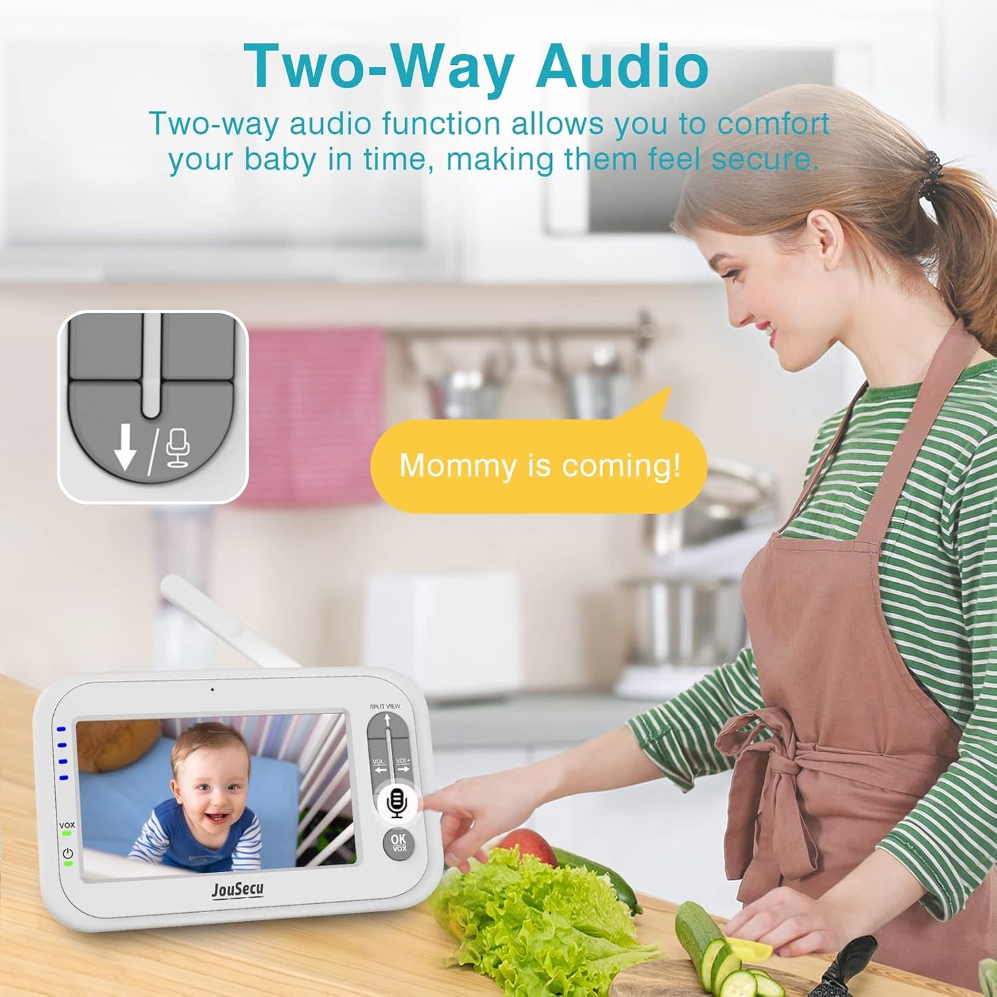 Baby Monitor with 2 Cameras, Video Baby Monitor, 4.3" LCD Split Screen,2-Way Audio, Crying Detection, Night Vision, Temperature Detection