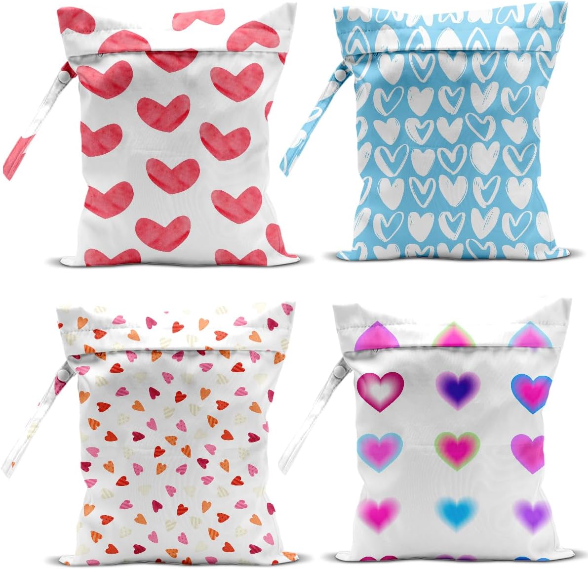 4 Pack Wet Bag for Swimsuit, Beach Travel Essentials Wet Dry Bag, for Sunscreen Toiletry Dirty Clothes Yoga Gym Diaper, Friend Summer Beach Vacation Gifts. Various heart shapes