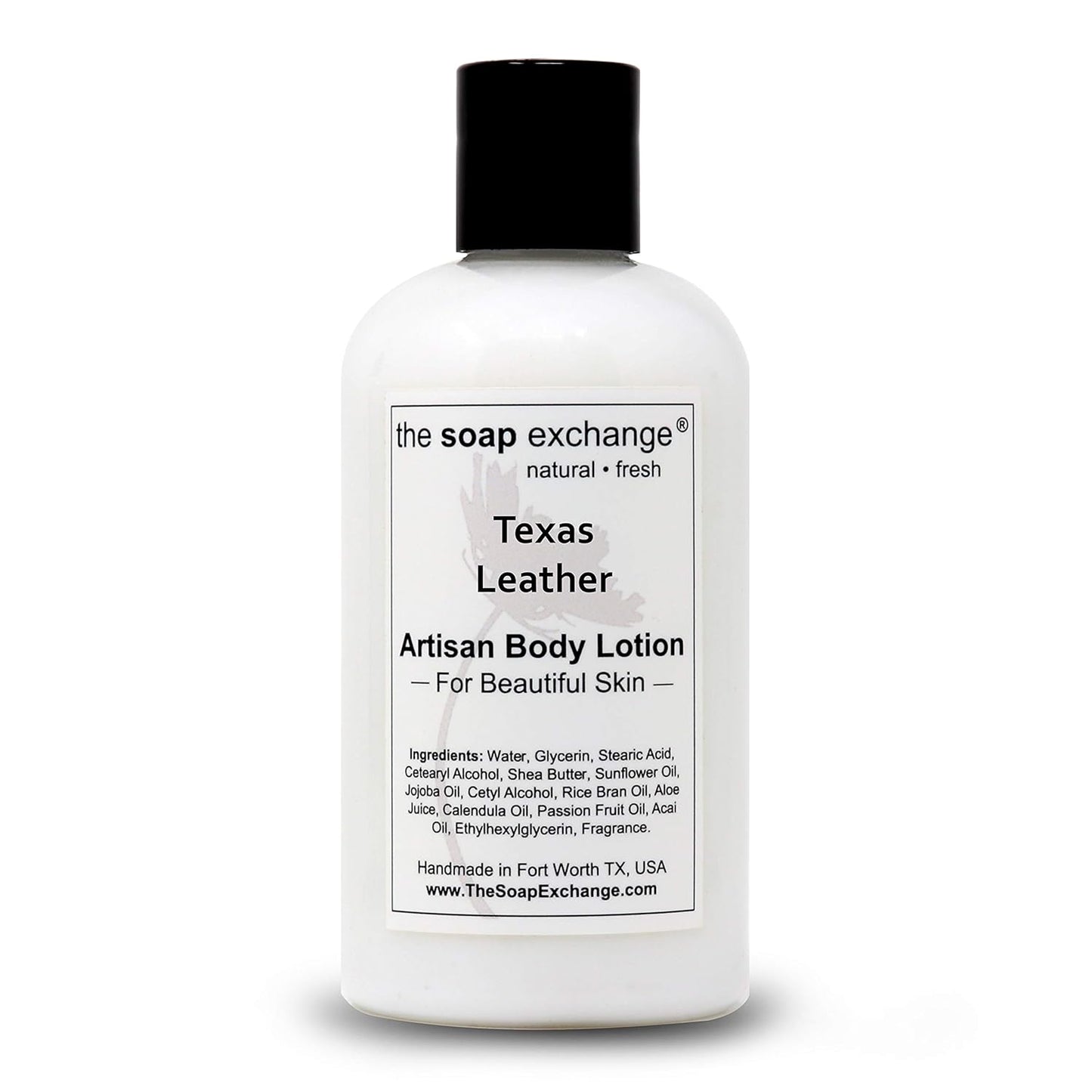The Soap Exchange Body Lotion - Texas Leather Scent - Hand Crafted 8 fl oz / 240 ml Natural Artisan Skin Care for Hand, Face, & Body, Moisturize, Hydrate, & Protect. Made in the USA.