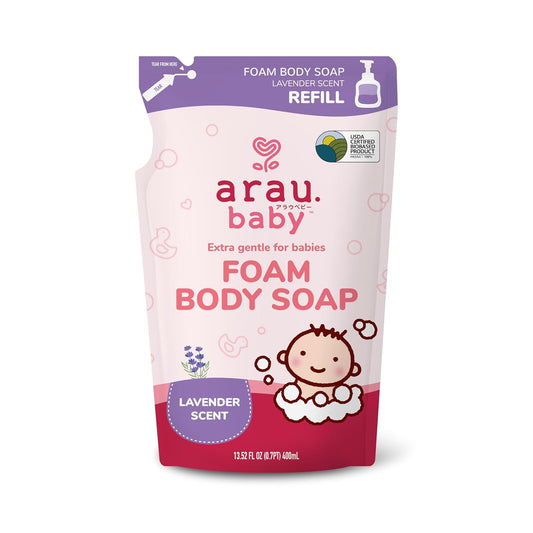 Arau Baby Foam Body Soap Refill, Lavendar Scent, Natural Plant Based Foaming Body Wash for Babies, Infants and Toddlers, Gentle on Sensitive Skin, No Artificial Fragrance or Additives, 15.21 Fl Oz