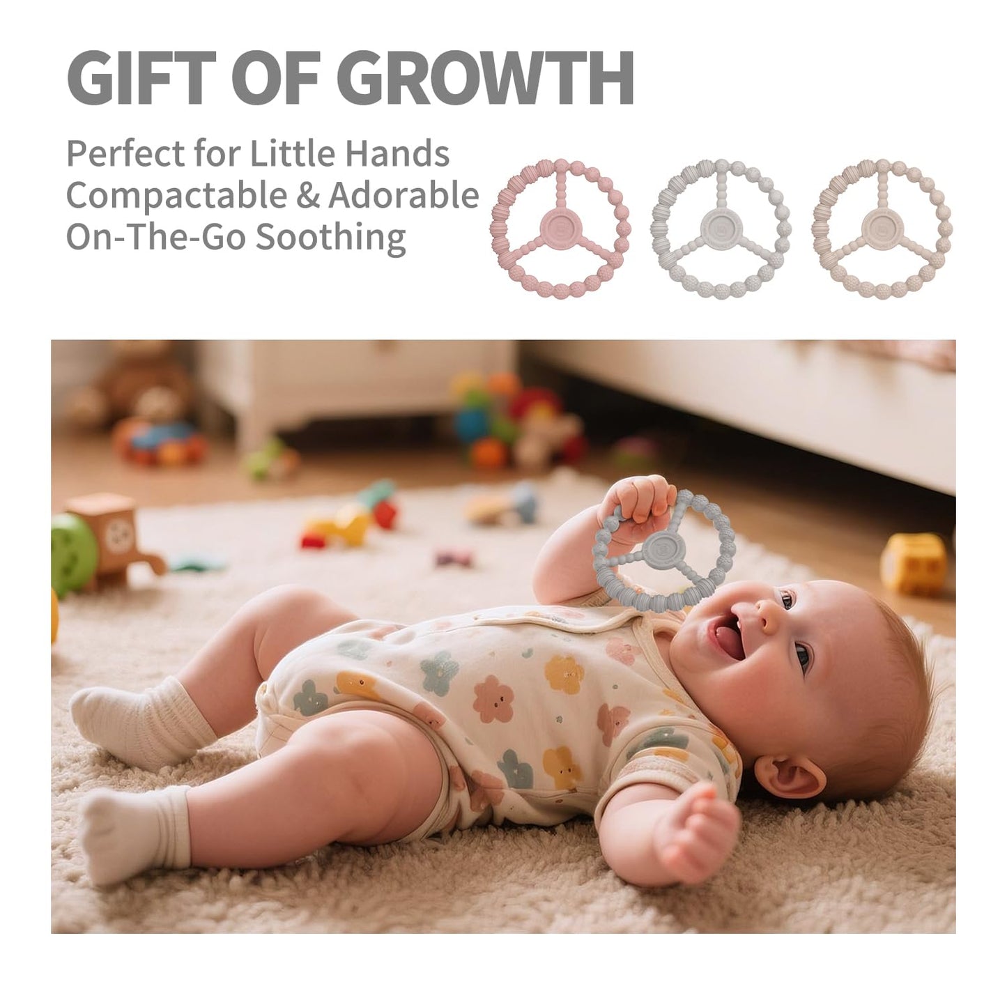 Teething Rings for Babies 0-6 Months, 3 Pack Silicone Teether Toys 6-12 Months, Freezable & Durable Chew Ring for 3-6 Months Boys Girls Teething Relief, Infant Essential Gifts (Sandy Rose Pink)