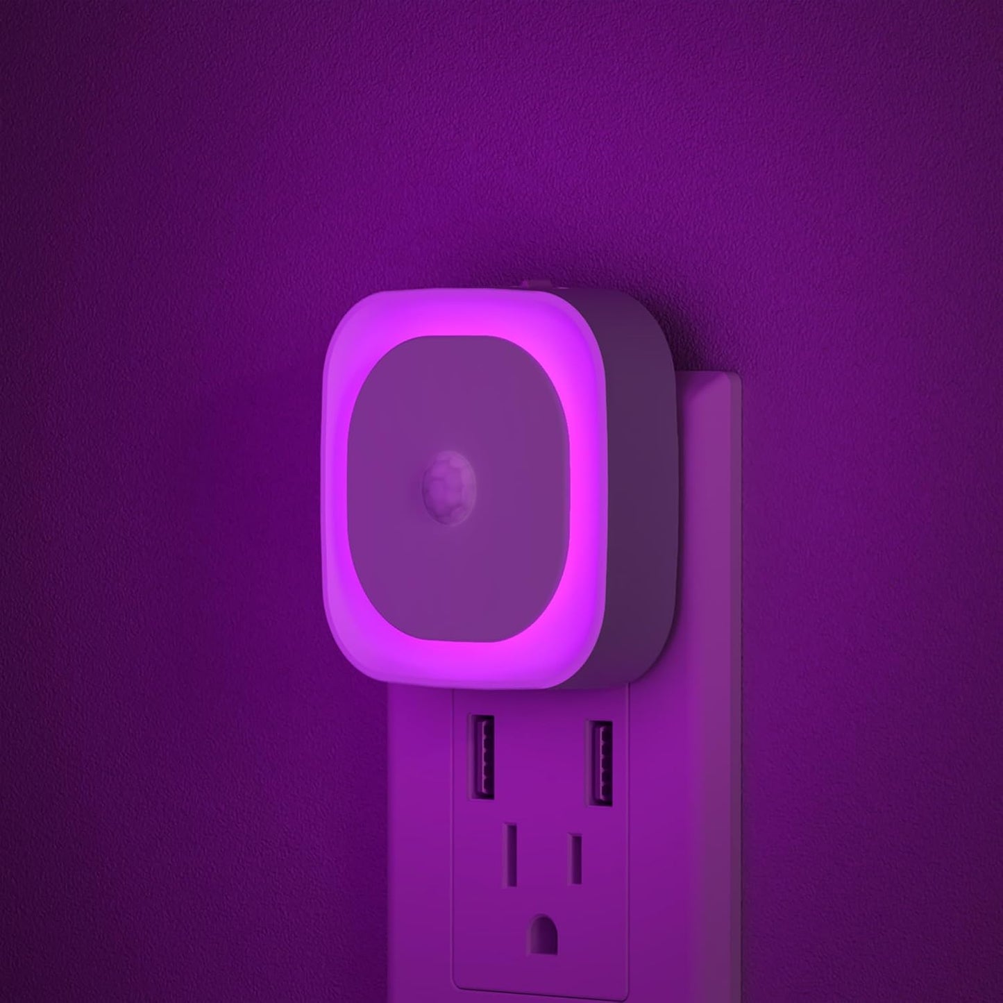 2 Pack Plug in Night Light with Motion Sensor & Dusk to Dawn Sensor, 3 Sensor Modes, Purple Night Lights Plug into Wall, Dimmable Calming Glow for Meditation, Relaxation, Bathroom, Bedroom