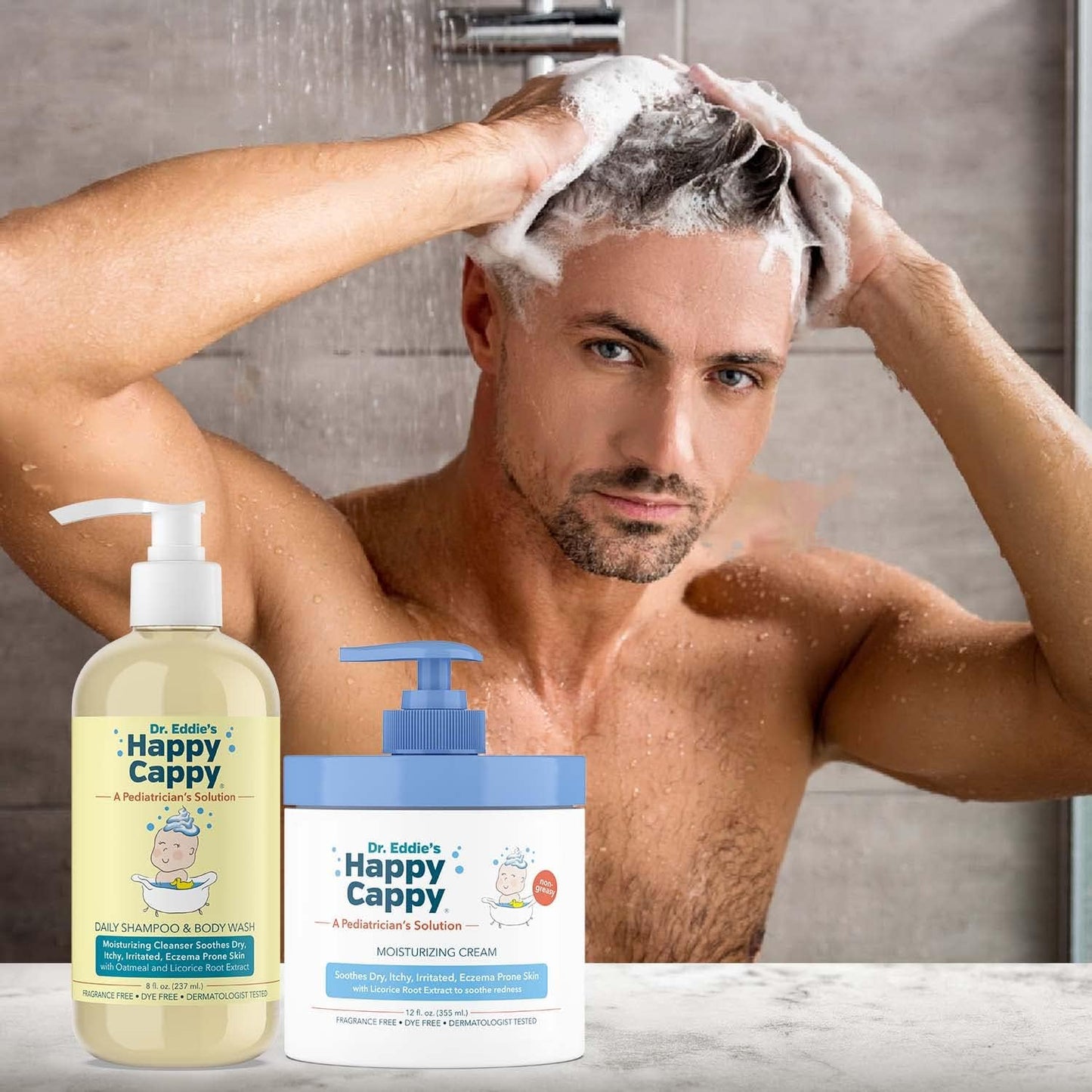 Happy Cappy Baby Shampoo, Body Wash, & Moisturizing Cream Bundle - Eczema Body Wash and Lotion for Kids & Toddlers, Helps with Dryness, Reduces Itching, Dermatologist Tested, Fragrance-Free