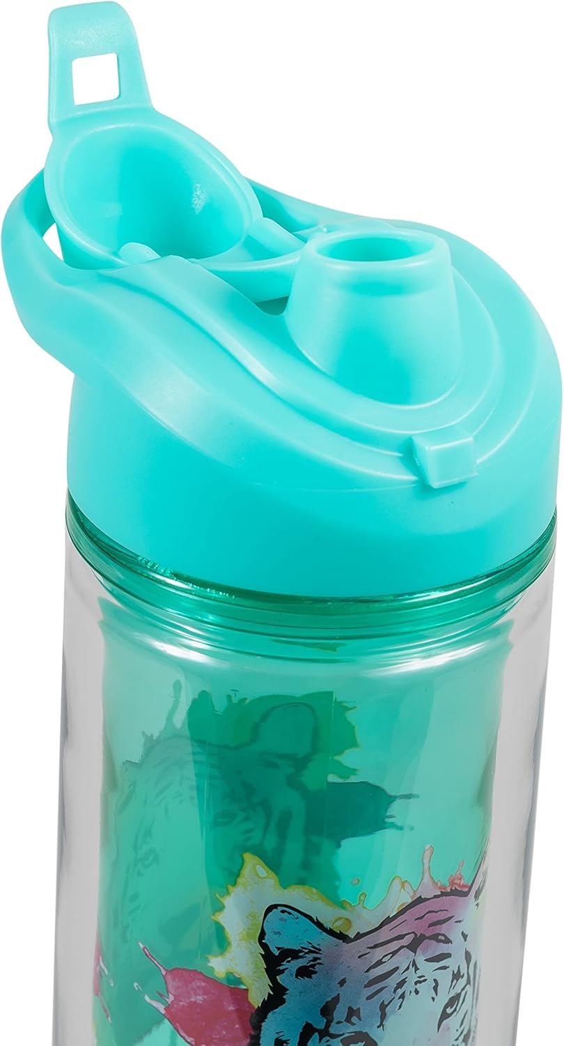 COOL GEAR Essence Chugger Water Bottle with Wide Mouth & Flip Up Design | Double-Wall Insulation and Carry Loop For Easy On-The-Go Use (2-Pack, 20 oz, Stay Wild/Fierce)