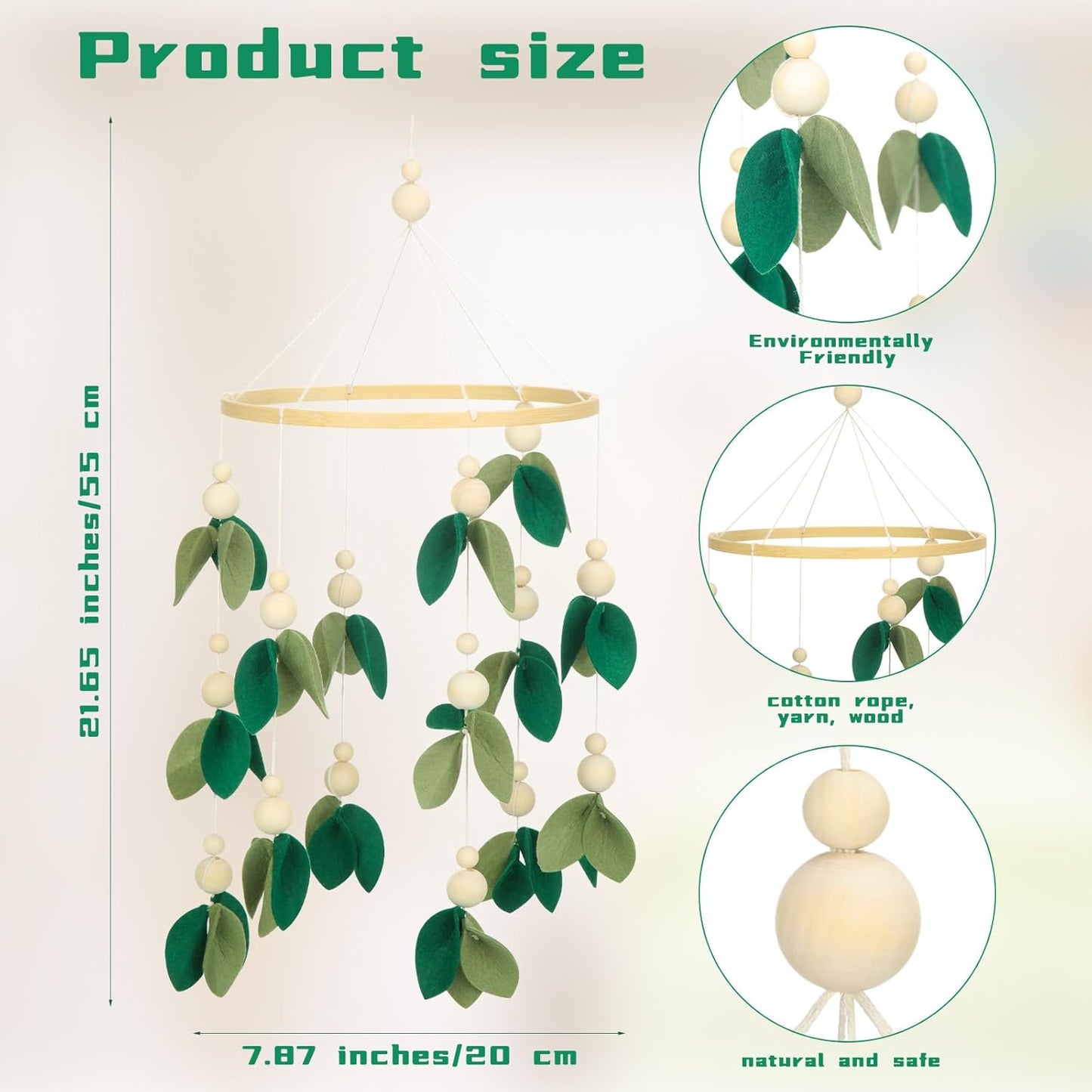 Wenqik Baby Crib Mobile for Nursery Green Leaf Dragon Mobile Crib Forest Green Forest Baby Shower Gift for Boys and Girls(Leaf)