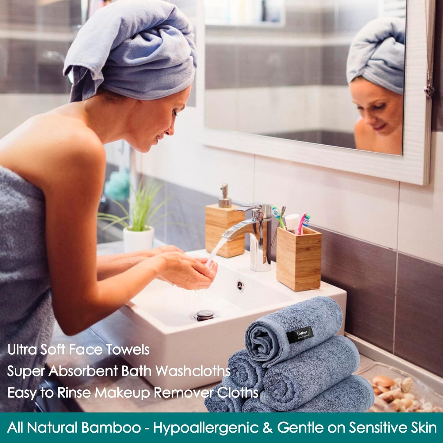 Wash Cloths 12 Pack, 13x13 inch Large Face Towel on Sensitive Skin, Easy to Clean Slate Blue Makeup Eraser Cloth, Super Soft and Gentle Bath Washcloths for Face and Body, Reusable Facial Clean Clot