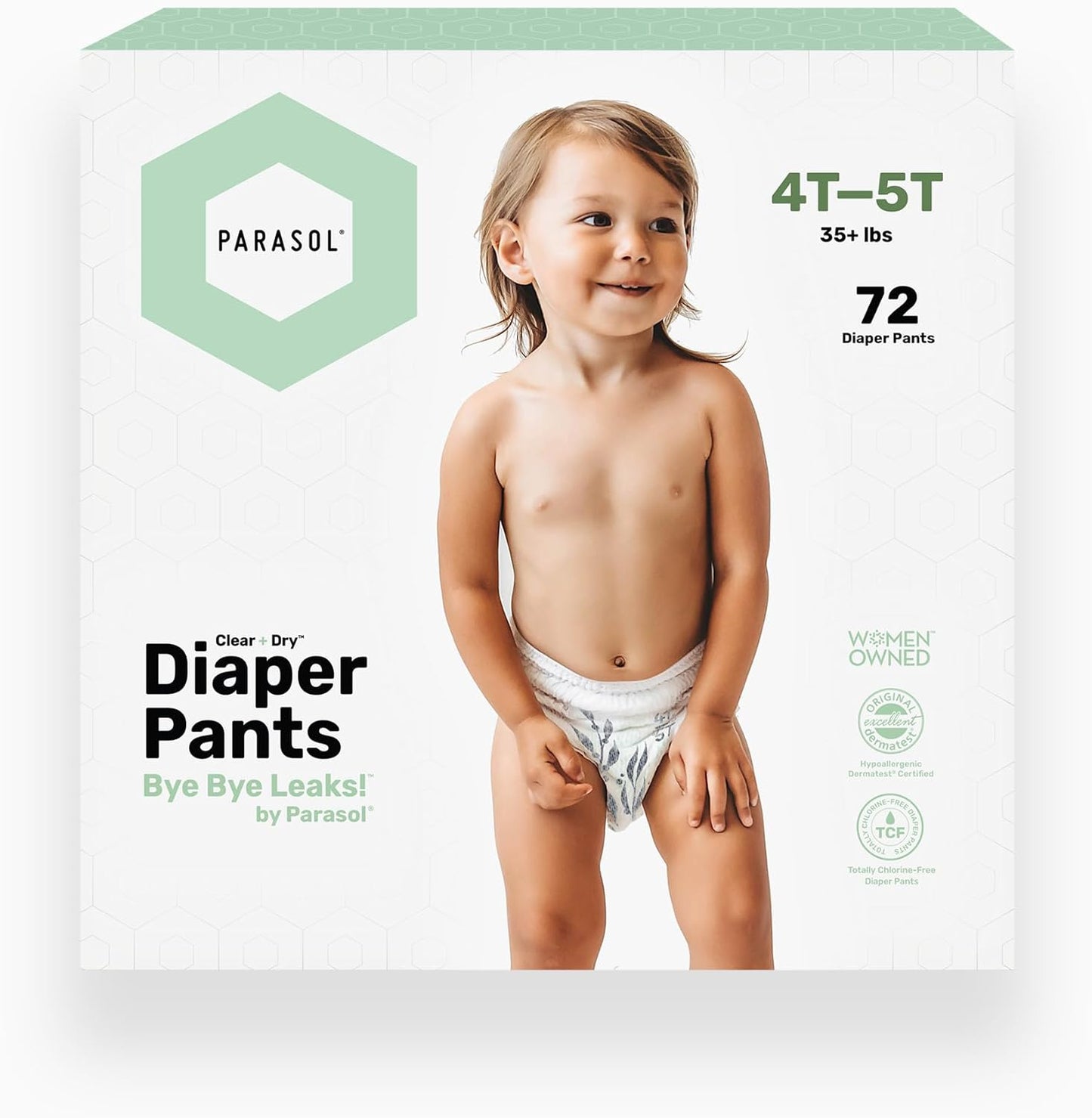 Parasol Clear+Dry Natural Disposable Diaper Pants, RashShield Protection and Active 360 Comfort Wrap, Hypoallergenic Training Diapers, Size 6 (4T-5T), 72 Count
