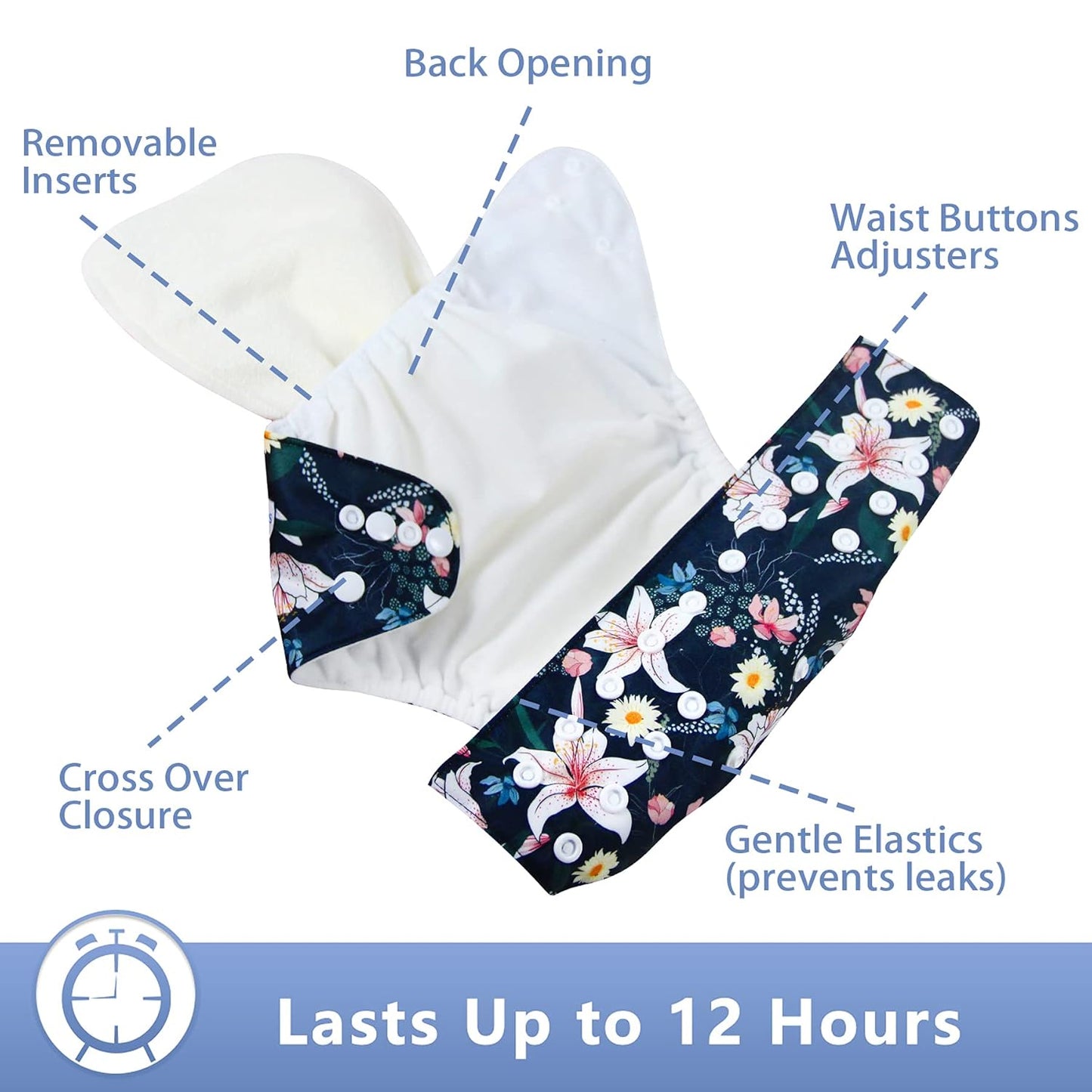 Leekalos Cloth Diapers Reusable for Boys and Girls, Baby Diaper Cloth with Inserts & Wet Bag One Size