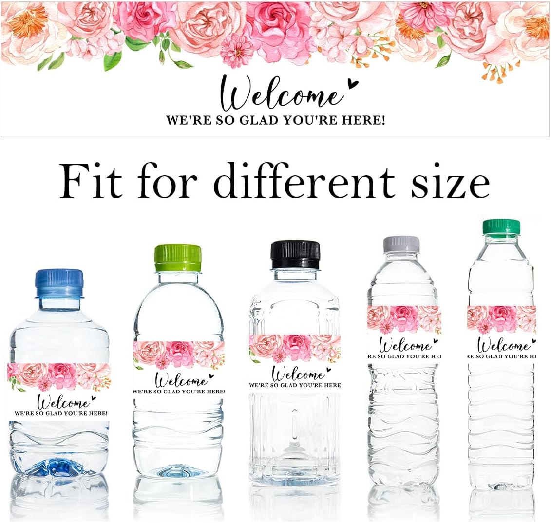 100PCS Wedding Water Bottle Labels Waterproof Greenery Floral Wraps Sticker for Water Bottle Baby Shower Bottle Label for Bridal Shower Party Welcome A03
