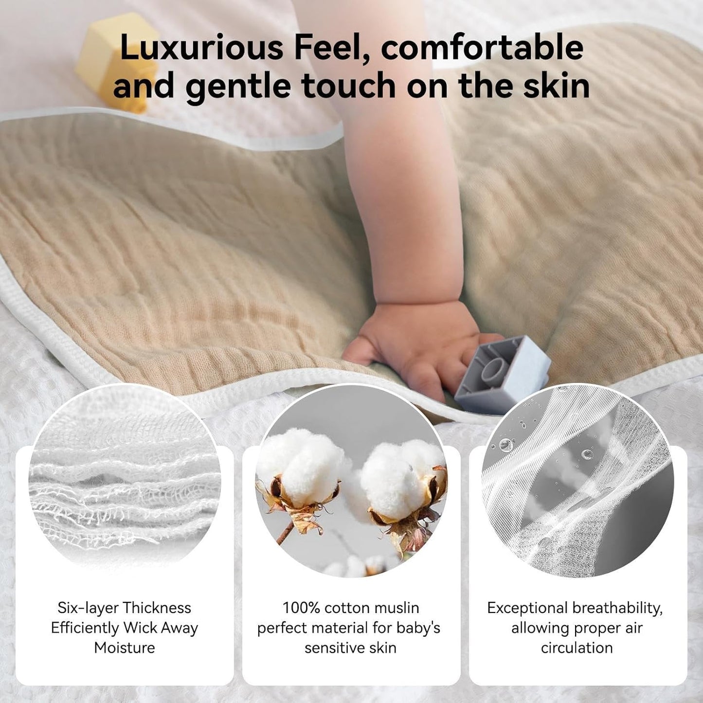 Synrroe Burp Cloths Large, Muslin Burp Cloths for Baby Girls and Boys, Pack of 4 Extra Absorbent and Soft Muslin Bibs, 6 Layers 20 by 10 Inches 100% Cotton (White and Brown 4 Pack)