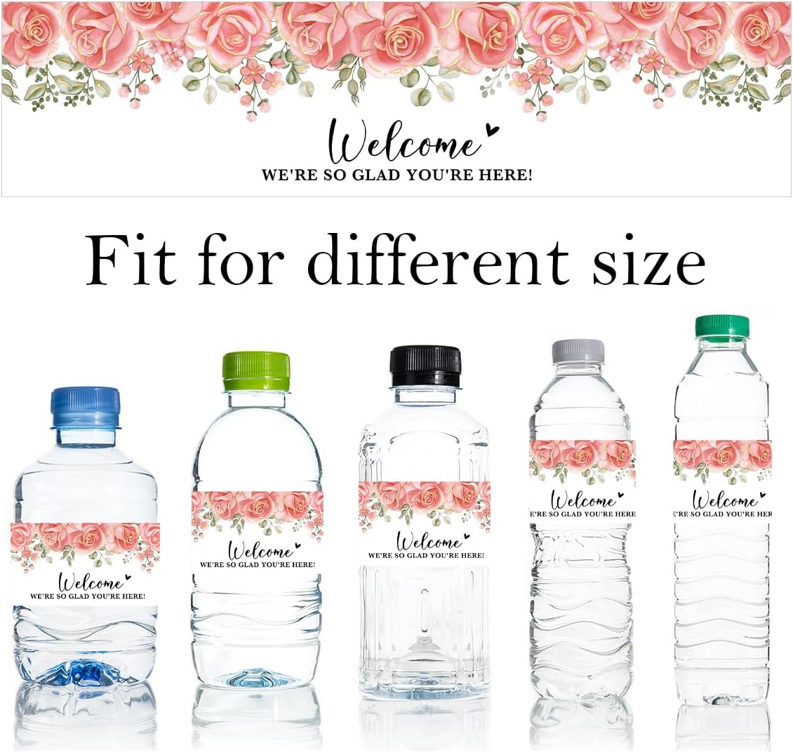 100PCS Wedding Water Bottle Labels Waterproof Greenery Floral Wraps Sticker for Water Bottle Baby Shower Bottle Label for Bridal Shower Party Welcome A01