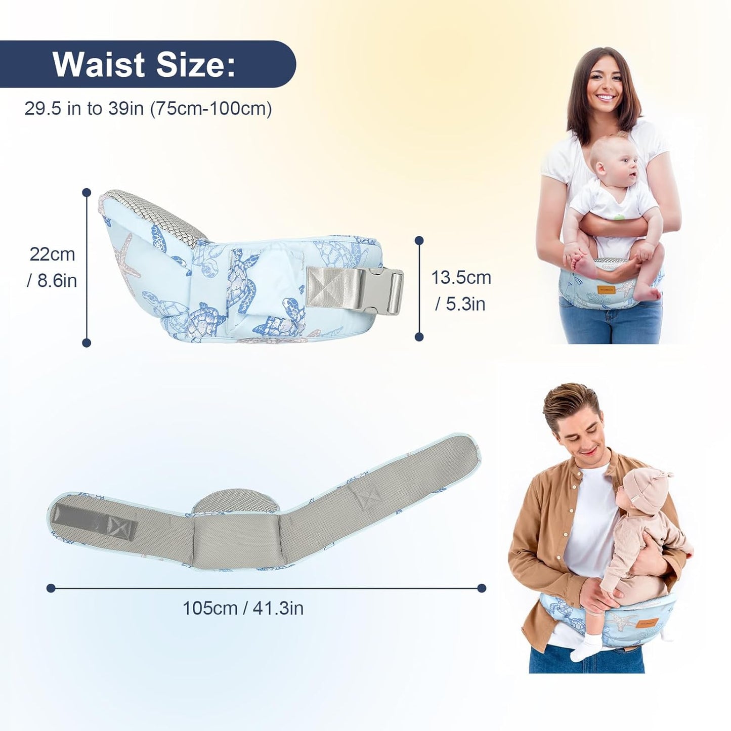 Baby Hip Carrier - Adjustable Waistband & Hip Seat for Newborn-Toddler (Up to 66 Lbs) with Pockets for Parents