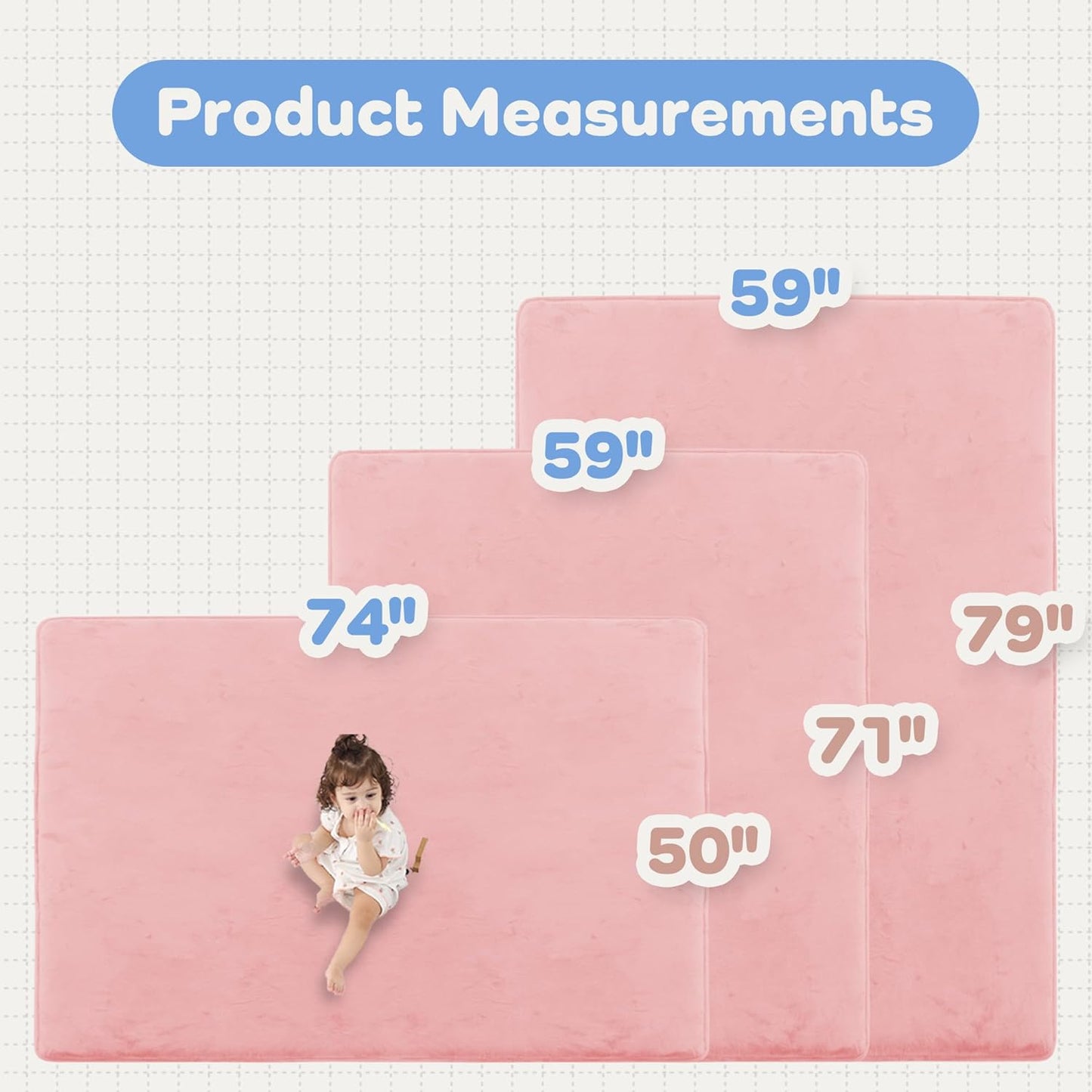 1.3" Thick Baby Floor Play Mat 59x71, Basic Padded Foam Mat for Tummy Time Crawling, Non Slip Cushioned for Babies Toddlers Infants Kids (Pink)