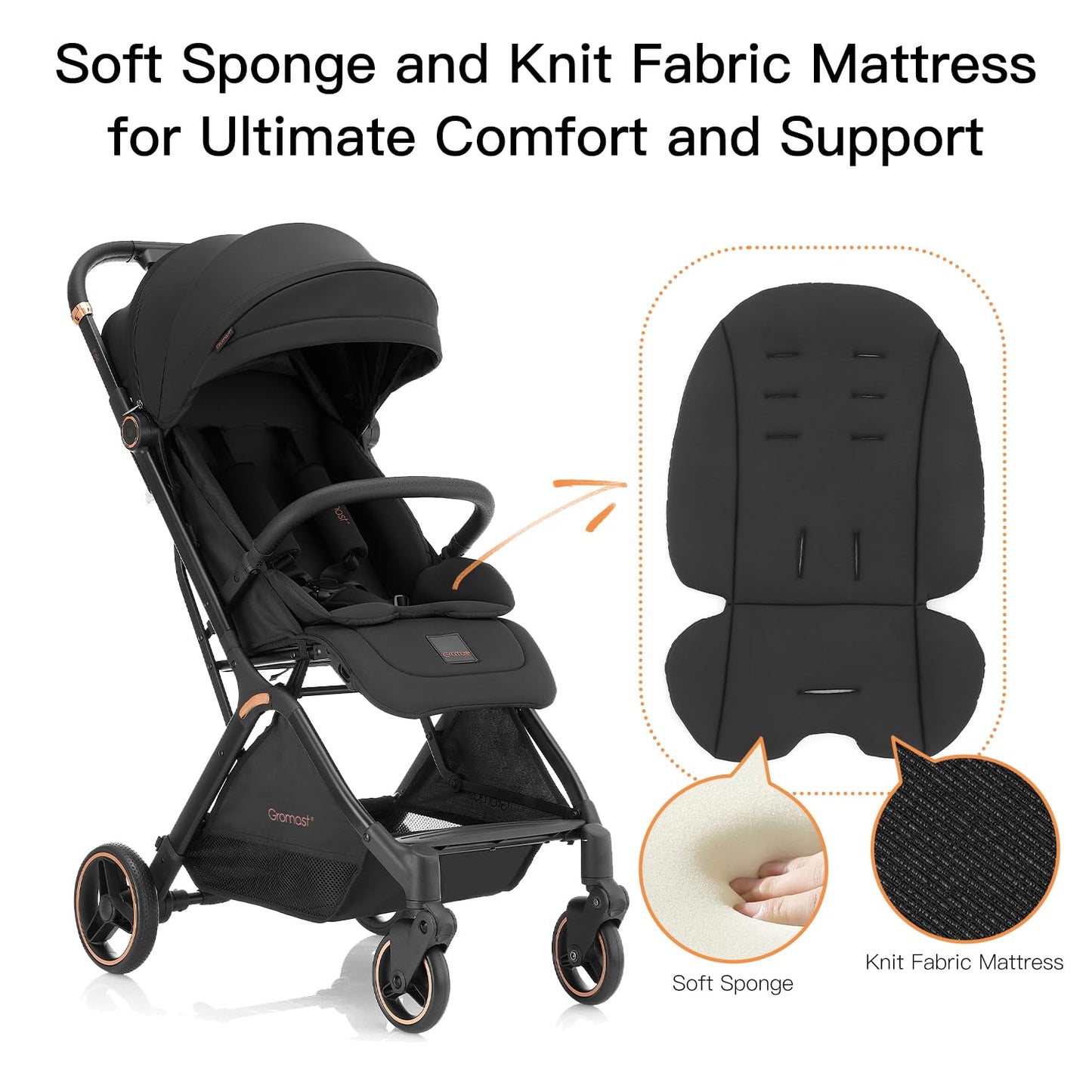 Gravity Folding Baby Stroller - Portable Travel Toddler Stroller w/Adjustable Backrest & Canopy, Cup Holder, Lightweight and UV Protected, One-Hand Automatic Folding - Black