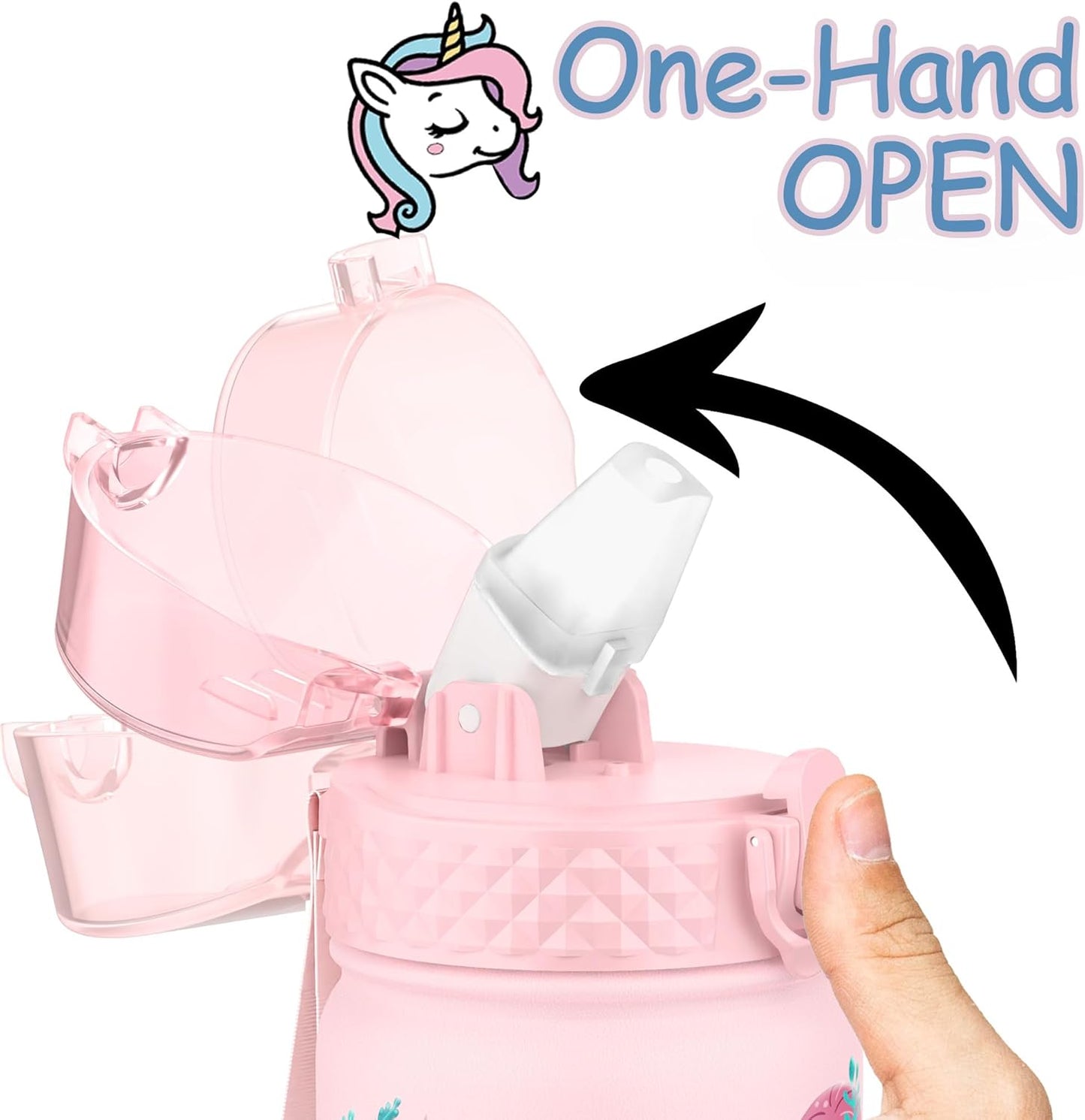 Kids Water Bottle, GOPPUS 18 oz Insulated Water Bottle with Straw, Double Vacuum Leakproof, BPA Free, for Boys and Girls,Pink Unicorn