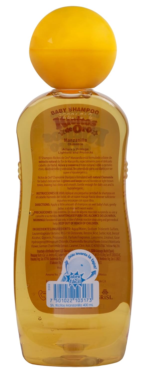 Ricitos de Oro, Baby Shampoo Cleansing and Lightening Baby Shampoo with Chamomile, Paraben Free, Hypoallergenic 2-Pack of 13.5 FL Oz Each, 2 Bottles