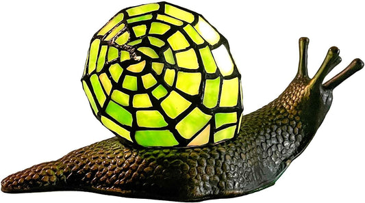 Bieye L10964 Land Snail Tiffany Style Stained Glass Accent Table Lamp for Home Decoration (Green, 10" D x 5" W x 5" H)