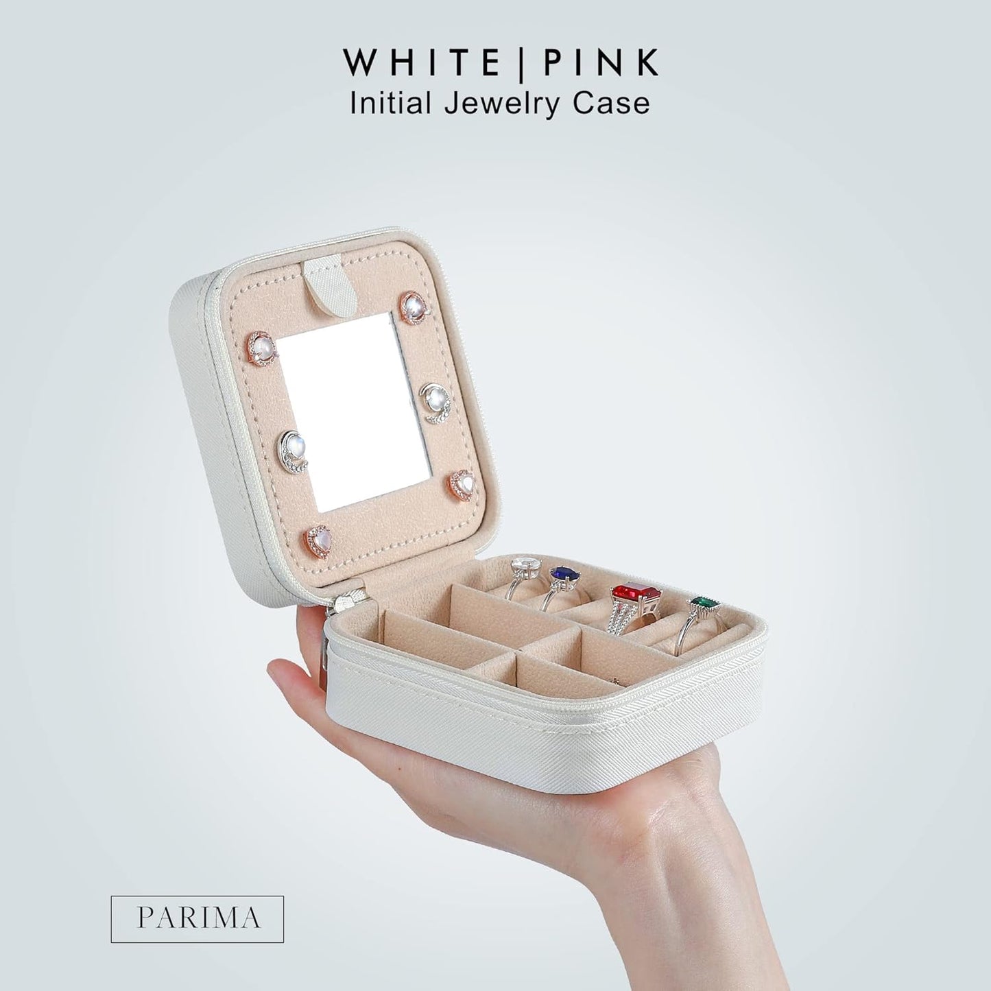 Parima Jewelry Organizer Box, Small Jewelry Box for Women Girls Initial P Travel Jewelry Case Small Jewelry Organizer Box Travel Jewelry Case Jewelry Box Organizer - Letter P, White