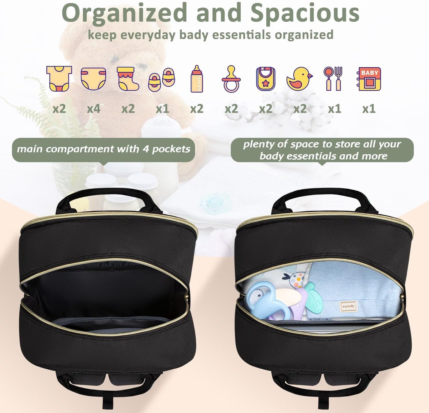 Diaper Bag Backpack,Baby Essentials Diapers Bag with Pacifier Case,Multipurpose Stylish Large Capacity Travel Backpack for Baby Girl/Boy(L-Black)