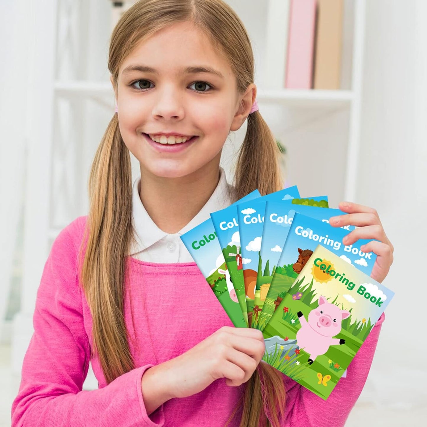 BenLouis 12 Farm Animals Mini Coloring Books Kids with 12 Stacking Crayons Cow Horse Barn Party Favors Small Activity Books Bulk for Kids Farm Birthday Party Gift Goodie Bag Stuffers