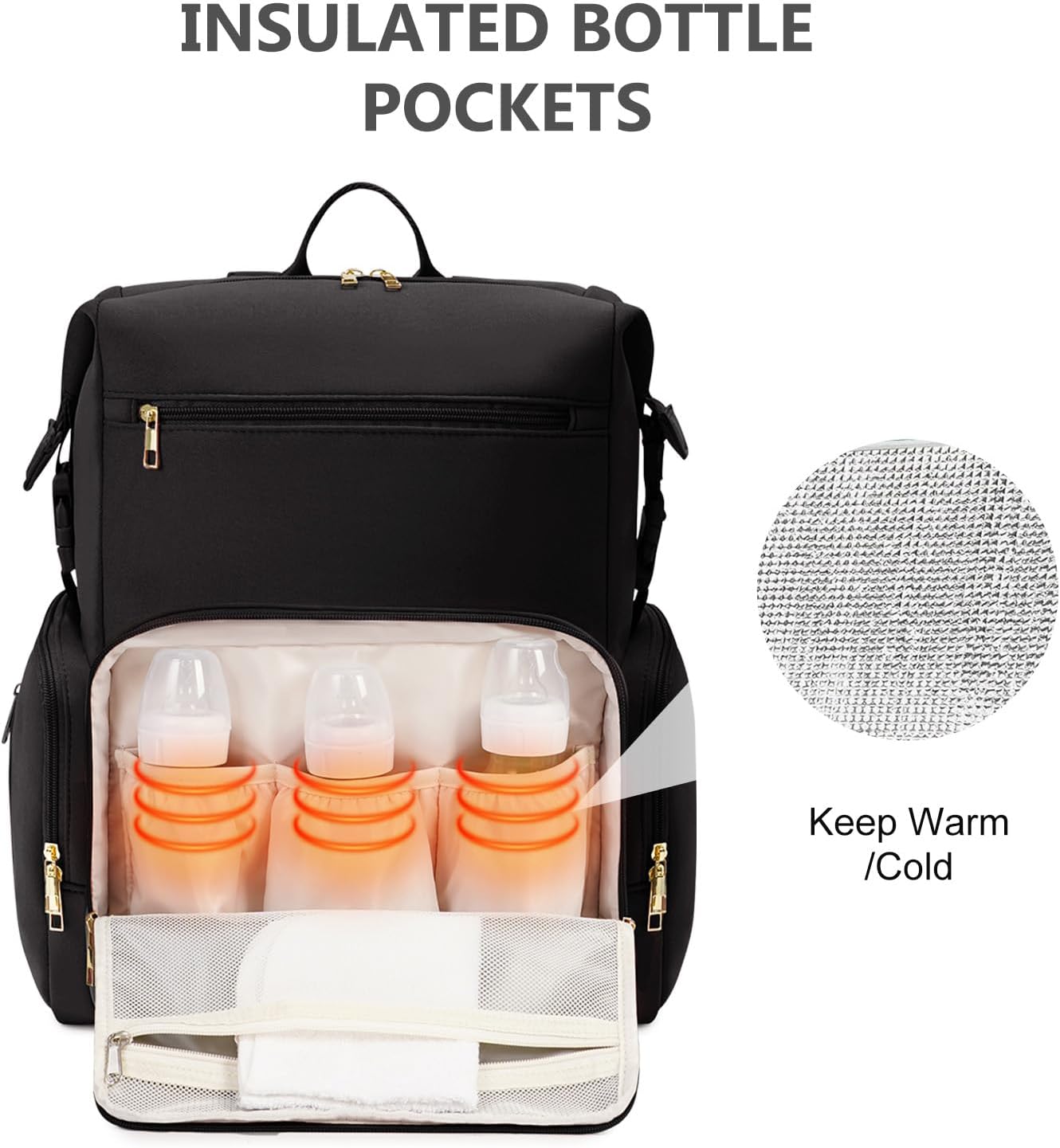 CEI-CEI Neoprene Diaper Bag Backpack with Changing Pad, Large Newborn Baby Maternity Bags Travel Tote with Insulated Pockets (Black)